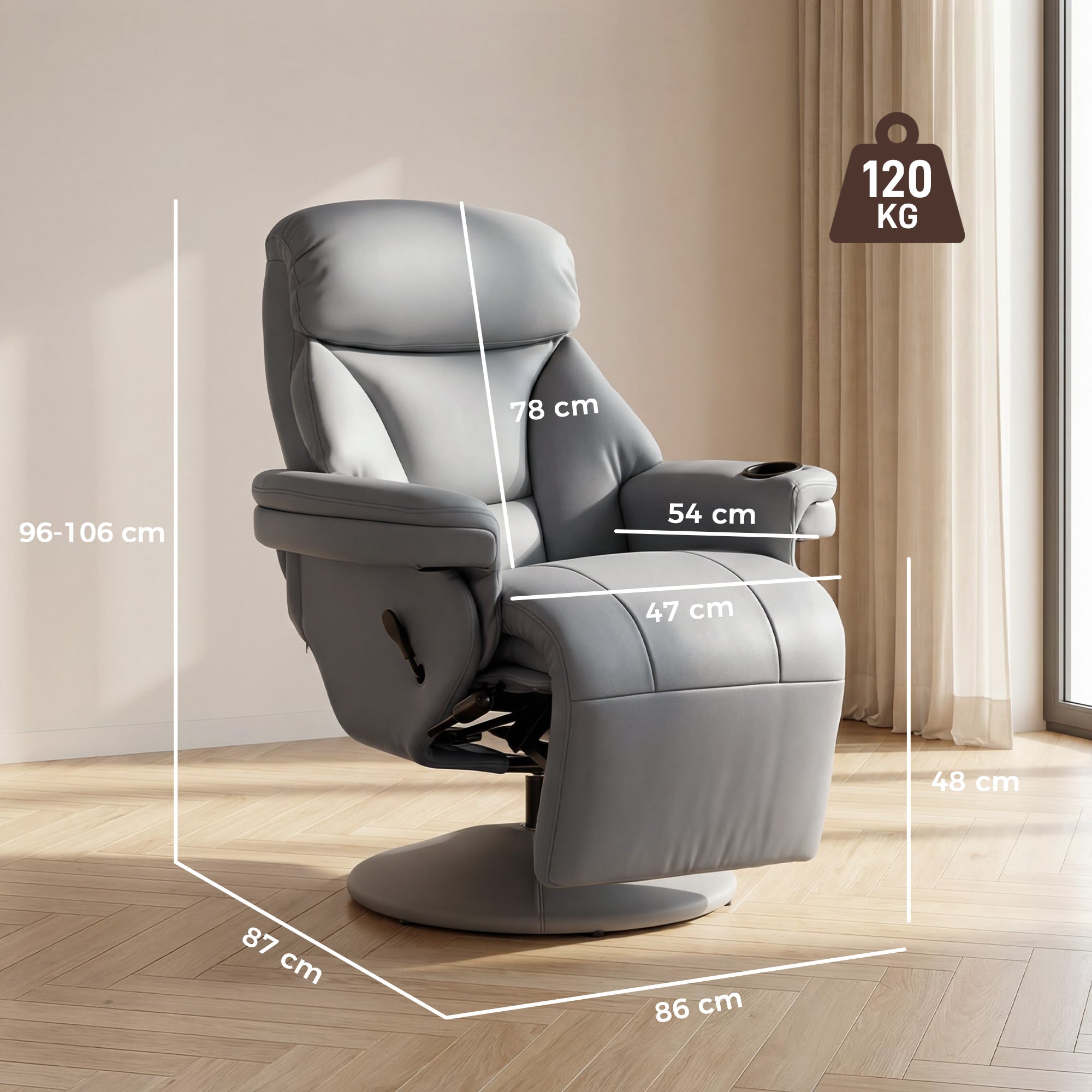 HOMCOM Upholstered Reclining Armchair, Manual Recliner Chair with Footrest and Adjustable Backrest, Grey