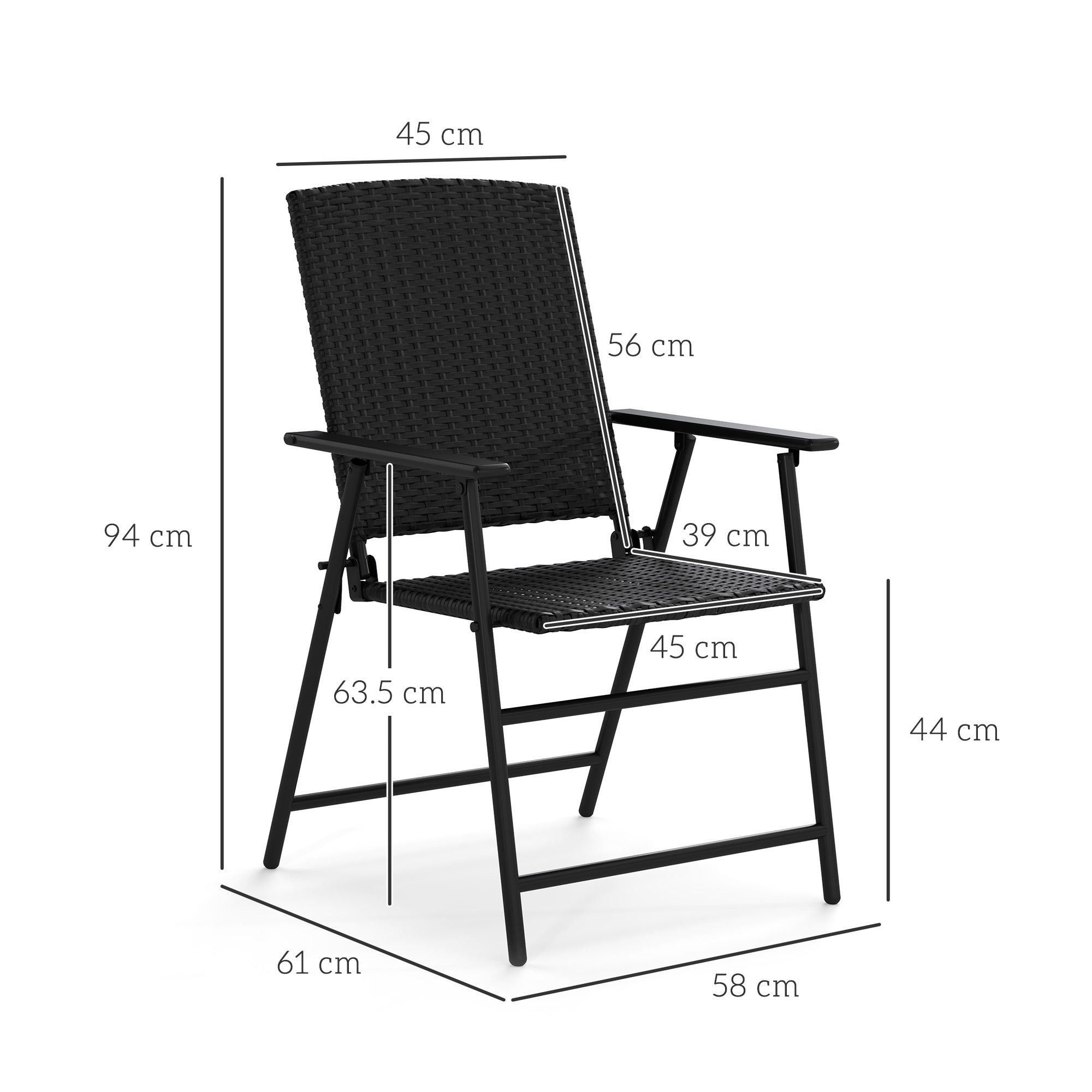 Outsunny Set of Two Folding Rattan Seat Chairs - Black