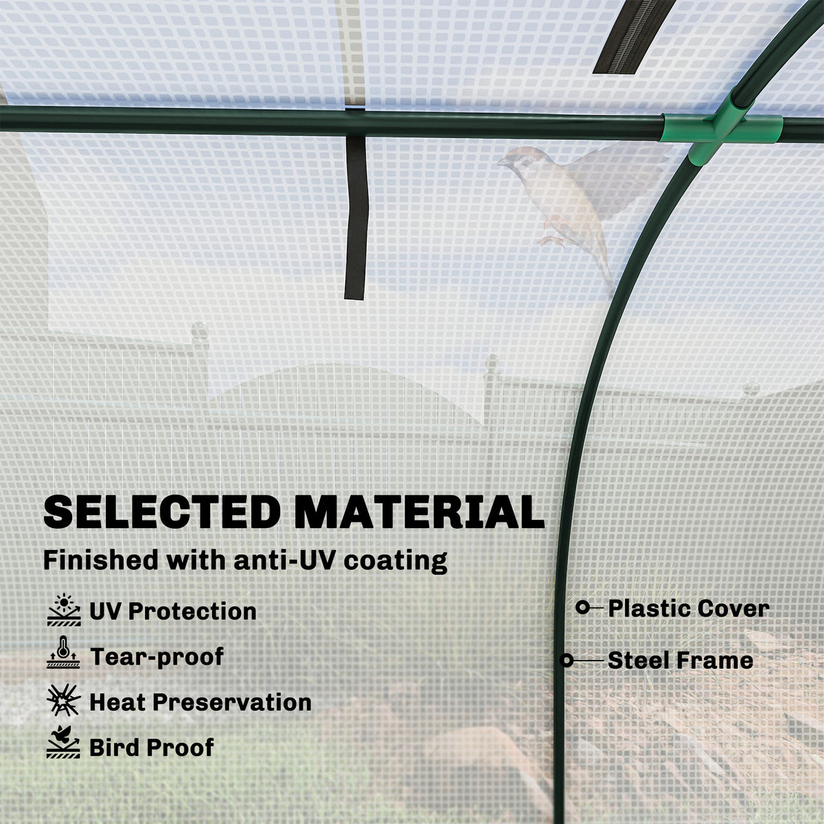 Outsunny 395 x 100 cm Low Tunnel Greenhouse - White