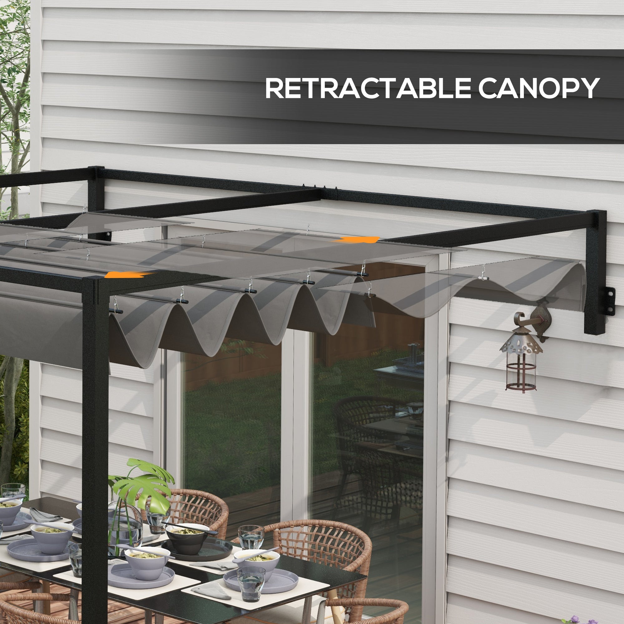 Outsunny 2 x 3(m) Lean To Steel Pergola, with Moving Fabric Canopy - Dark Grey