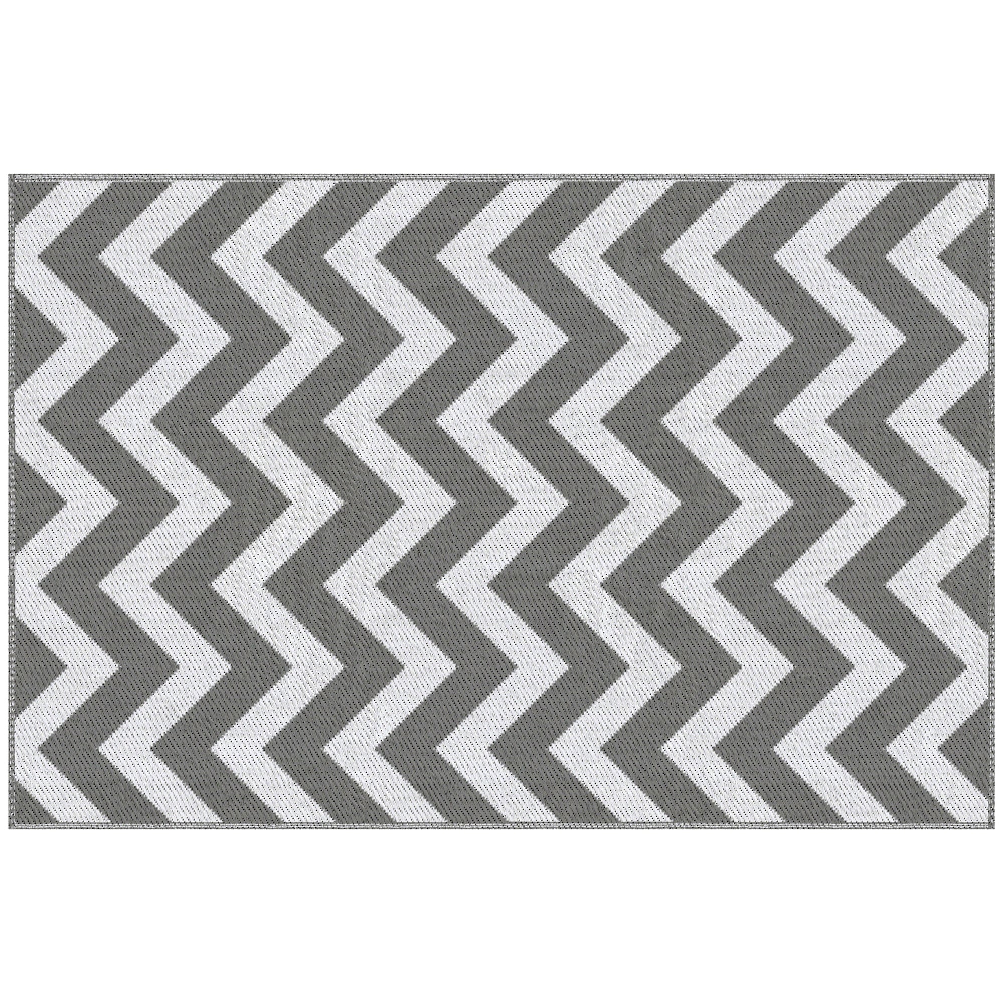 Outsunny Reversible Outdoor Rug, 1.2 x 1.8m Patio Carpet, Waterproof Plastic Rug for Garden, Deck, Picnic, Beach, Camping, Grey and White