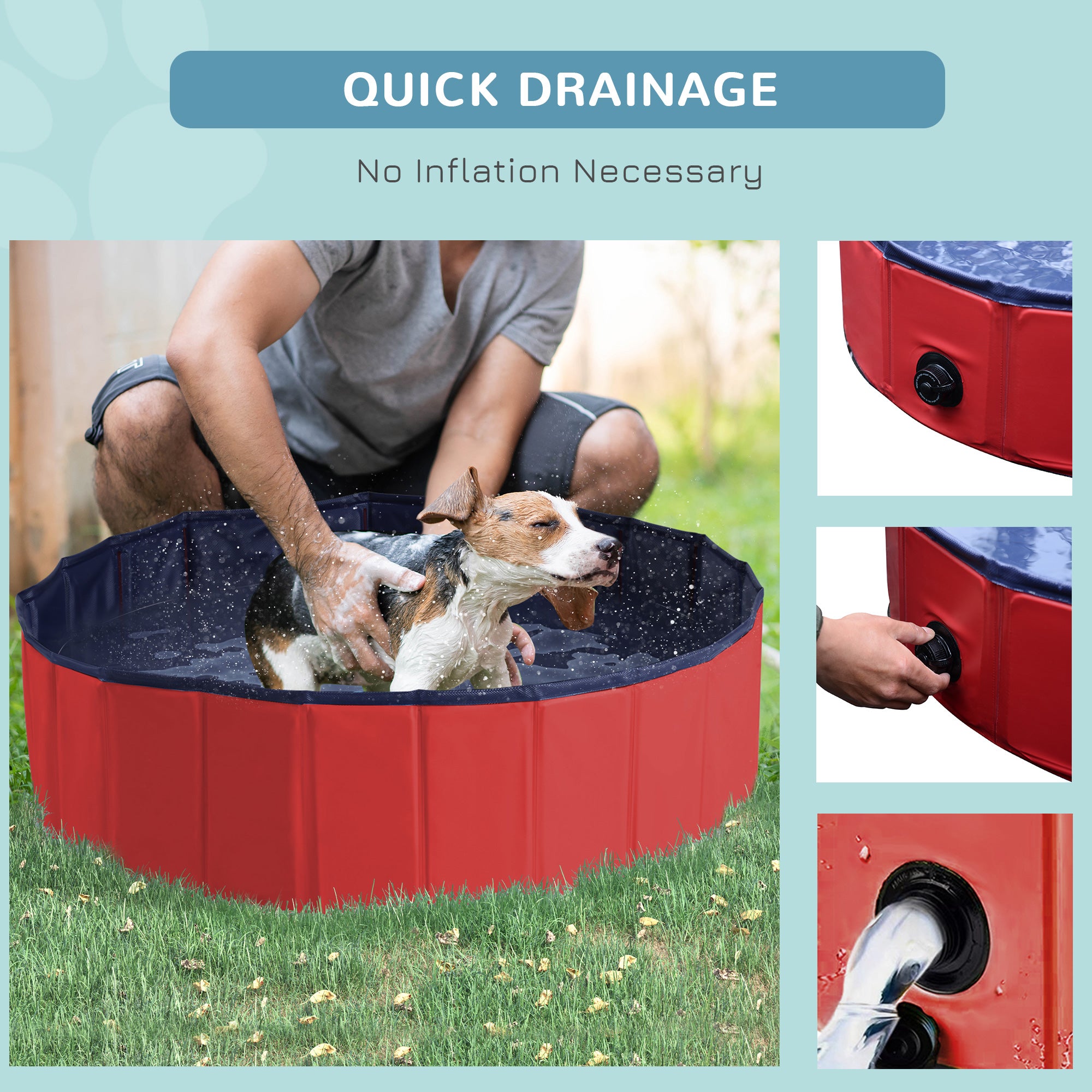 PawHut Foldable Dog Paddling Pool Pet Cat Swimming Pool Indoor/ Outdoor Collapsible Summer Bathing Tub Shower Tub Puppy Washer, Φ 100 x 30H cm, Red