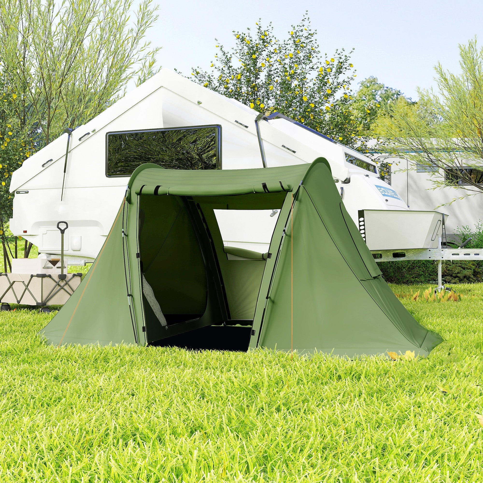 Outsunny 3 Man Camping Tent with Living Area and 2 Bedrooms, 3000mm Waterproof Family Tent with Sewn-in Groundsheet, Portable with Bag for Hiking, Festival, Backpacking, Green