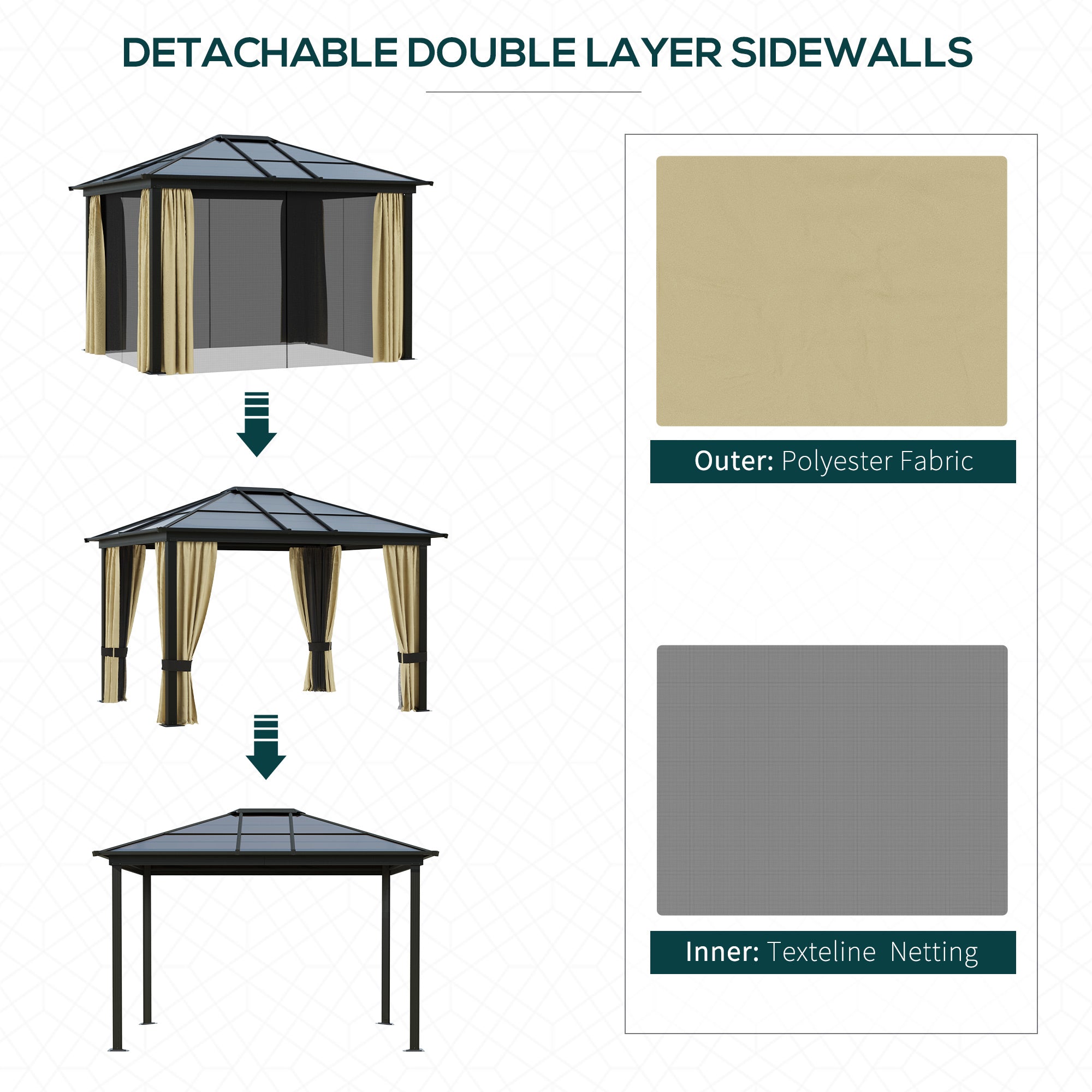 Outsunny 3 x 3.6(m) Hardtop Gazebo Canopy with Polycarbonate Roof and Aluminium Frame, Garden Pavilion with Mosquito Netting and Curtains, Brown