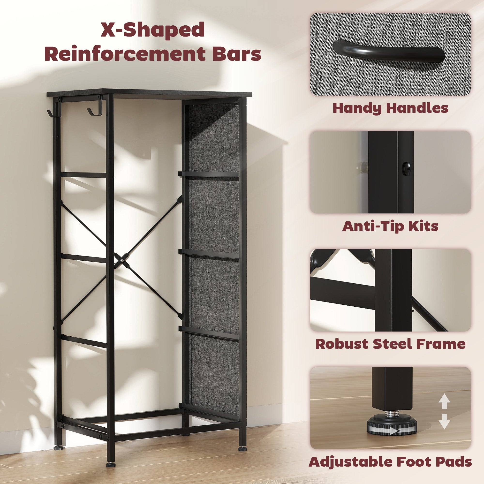 HOMCOM Chest of Four Fabric Drawers - Charcoal Grey