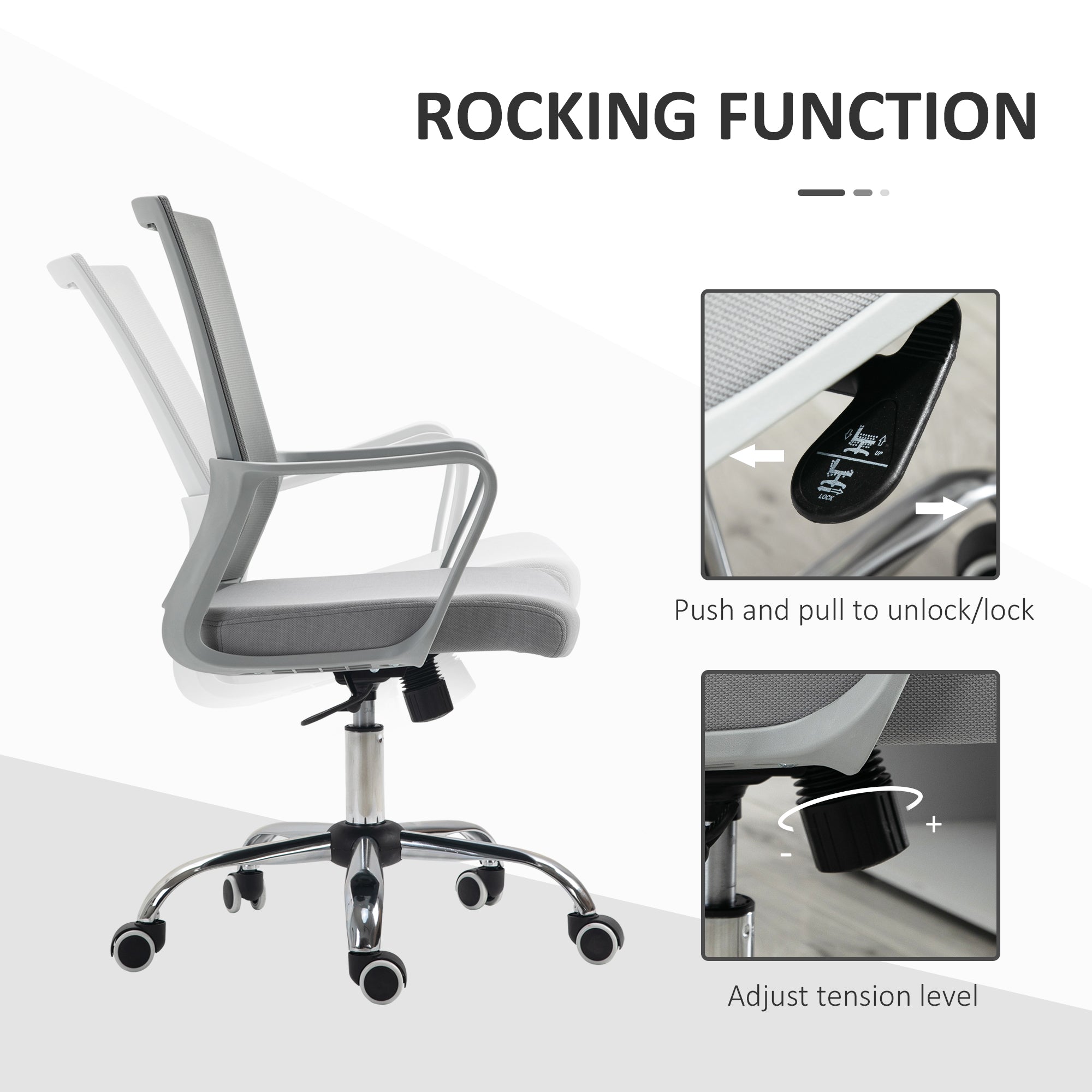 Vinsetto Ergonomic Desk Chair Mesh Office Chair with Adjustable Height Armrest and 360\'c2\'b0 Swivel Castor Wheels Grey