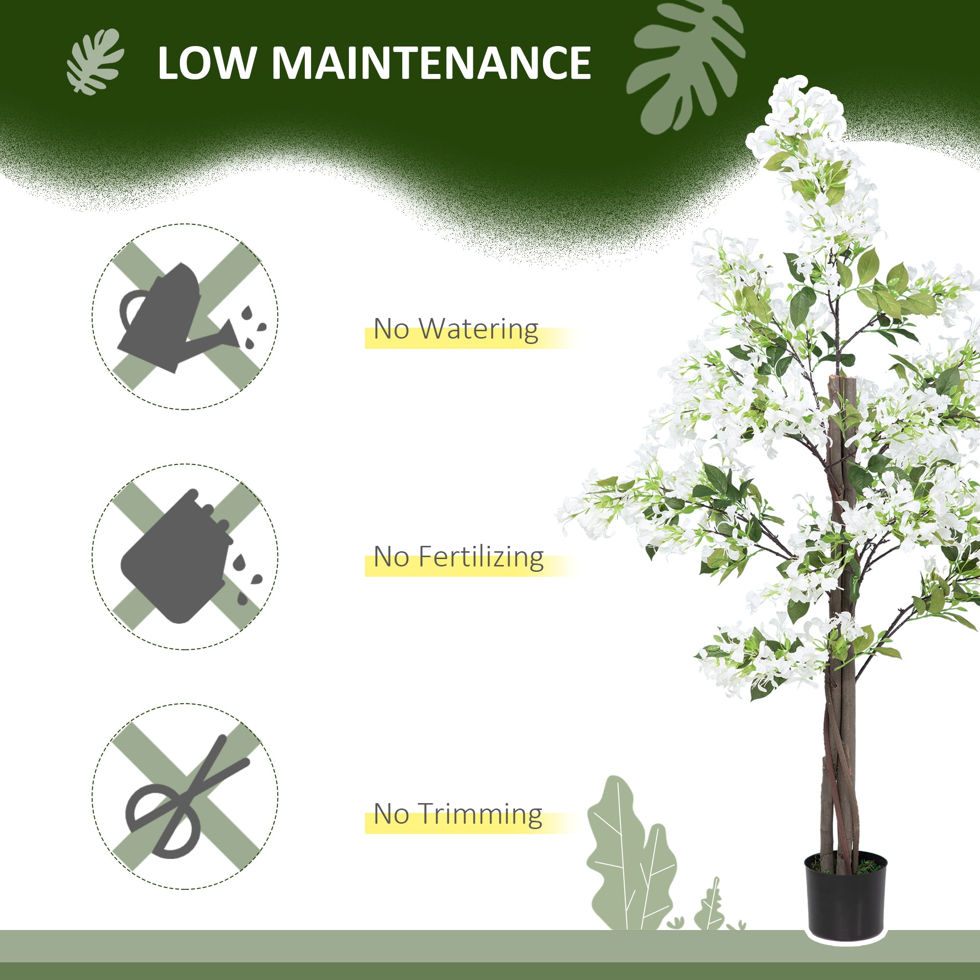 HOMCOM Artificial Plants Honeysuckle Flower in Pot Fake Plants with Curved Boots for Indoor Outdoor 15x15x150cm Set of 2 White