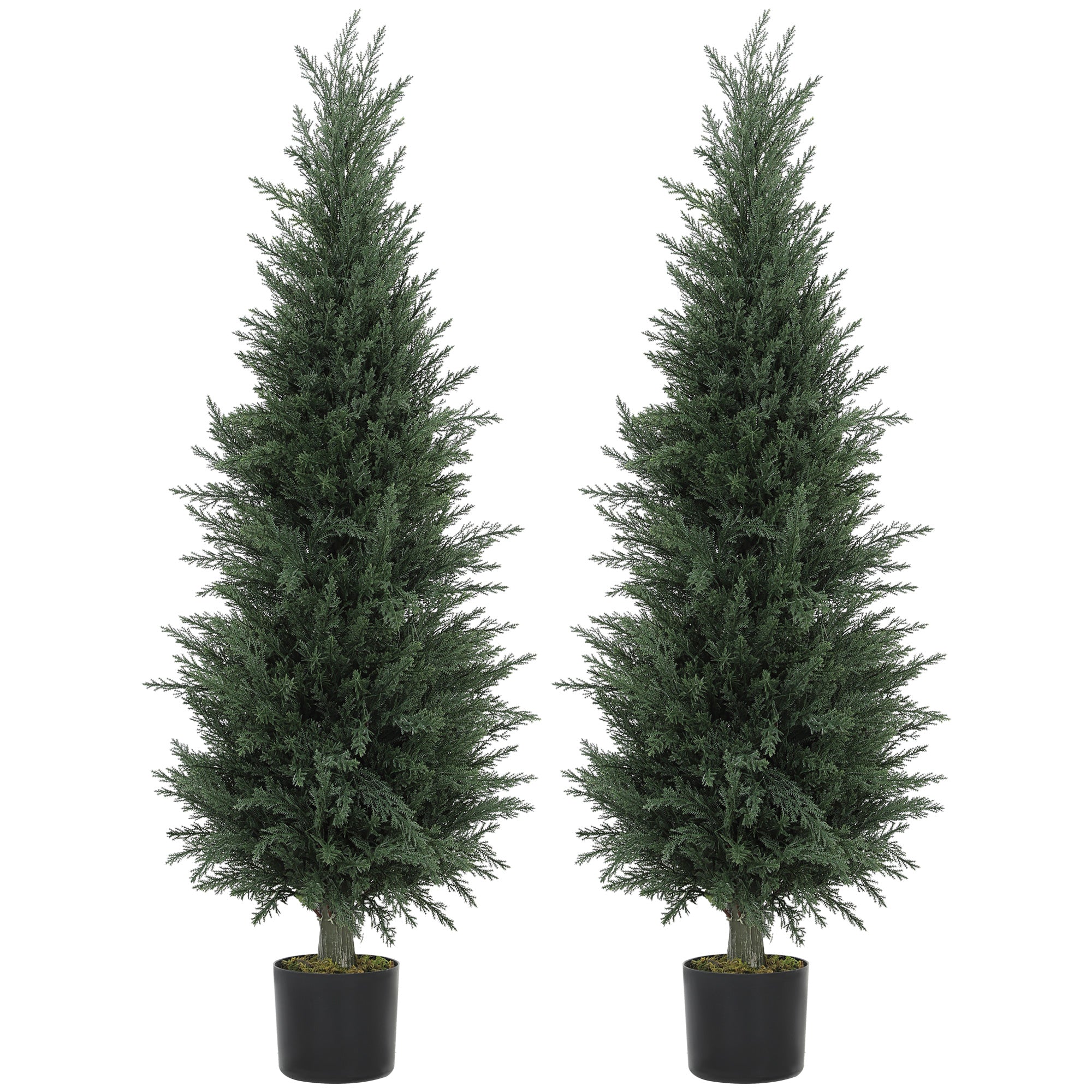 HOMCOM Set of 2 Decorative Artificial Plant, 120 cm Cypress Tree with 638 Leaves in Pot, UV-Resistant Plastic Fake Tree for Indoor Outdoor Home Office