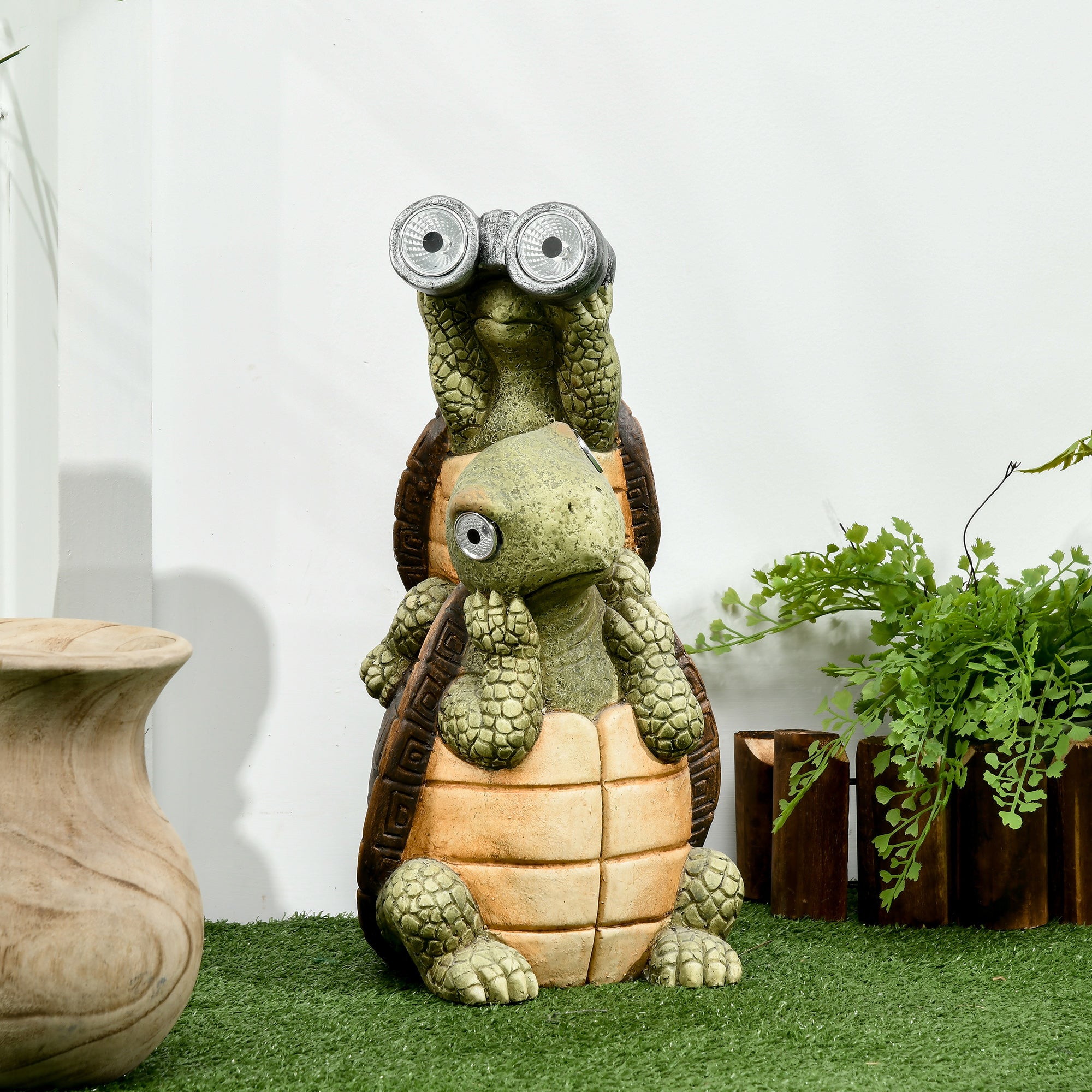Outsunny Vivid 2 Tortoises Garden\'c2\'a0Statue with Solar LED Light, Outdoor Ornament Art Sculpture Home Decoration for Porch, Deck, Grass