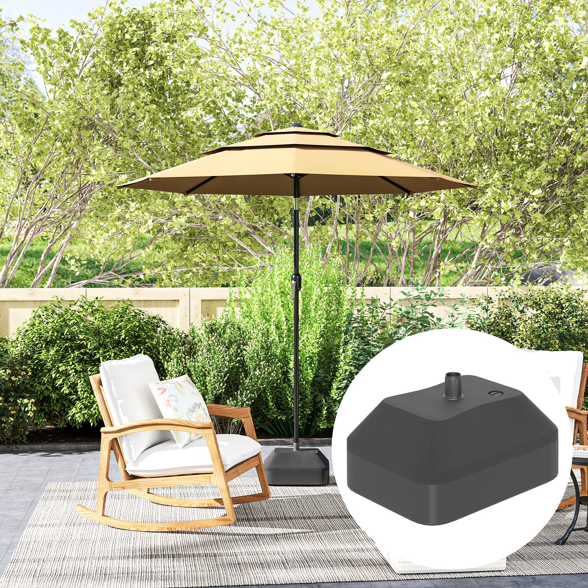 Outsunny Fillable Garden Parasol Base, Heavy Duty Parasol Base Stand Outdoor Umbrella Stand, Filled Up to 24kg with Stand or 20kg with Water, Sun Umbrella Base for Deck Poolside, Black