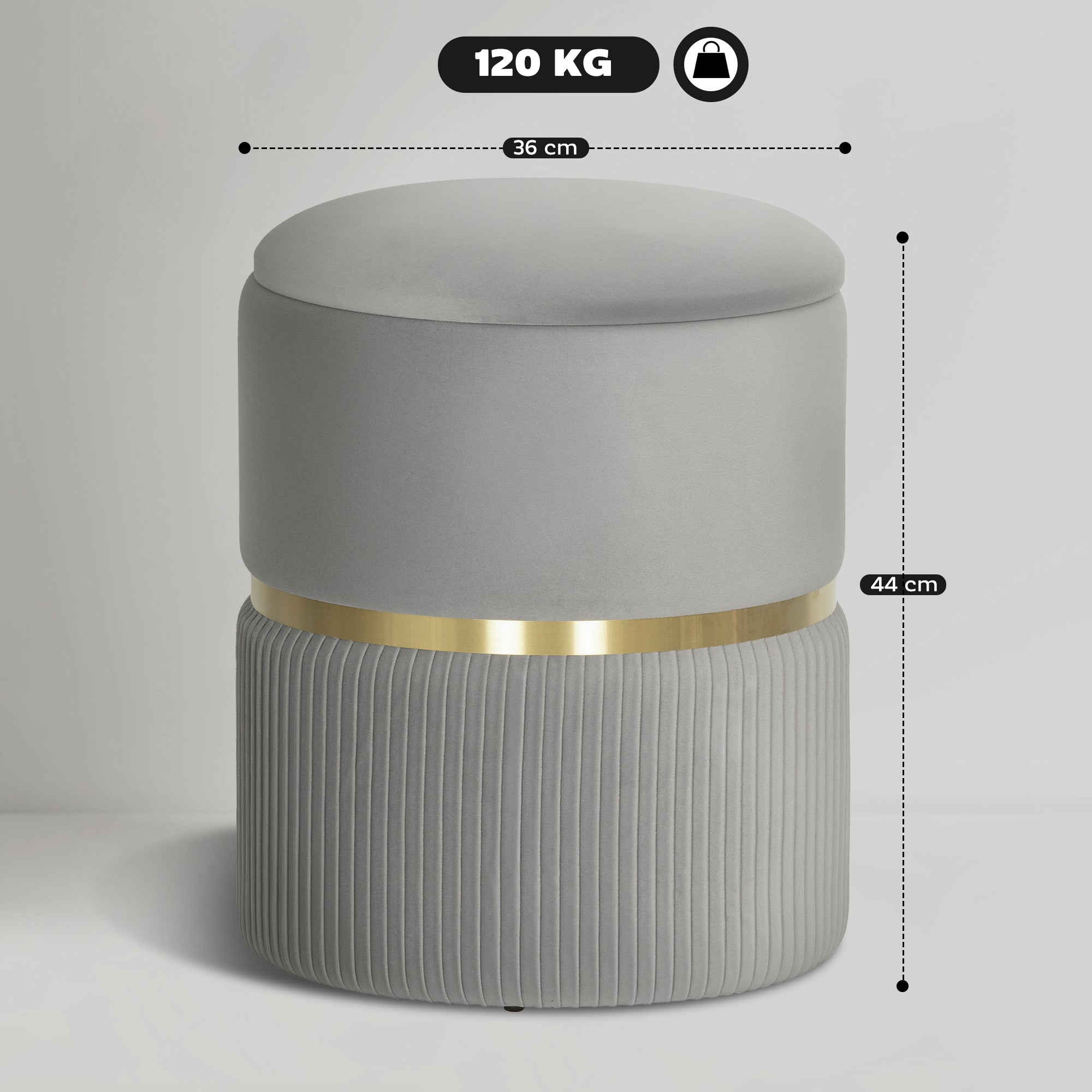 HOMCOM Velvet-Feel Storage Ottoman - Light Grey