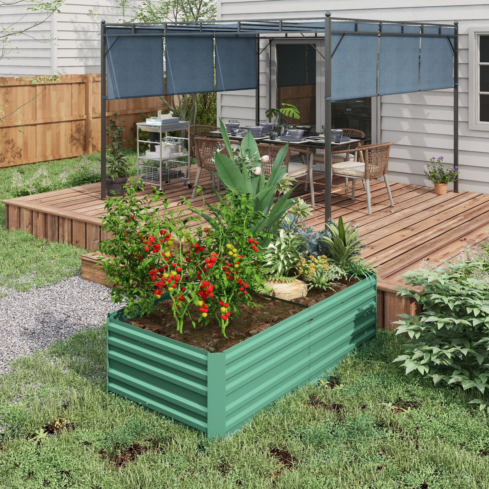 Outsunny Raised Beds for Garden, Galvanised Steel Outdoor Planters with Multi-reinforced Rods, 180 x 90 x 59 cm, Light Green