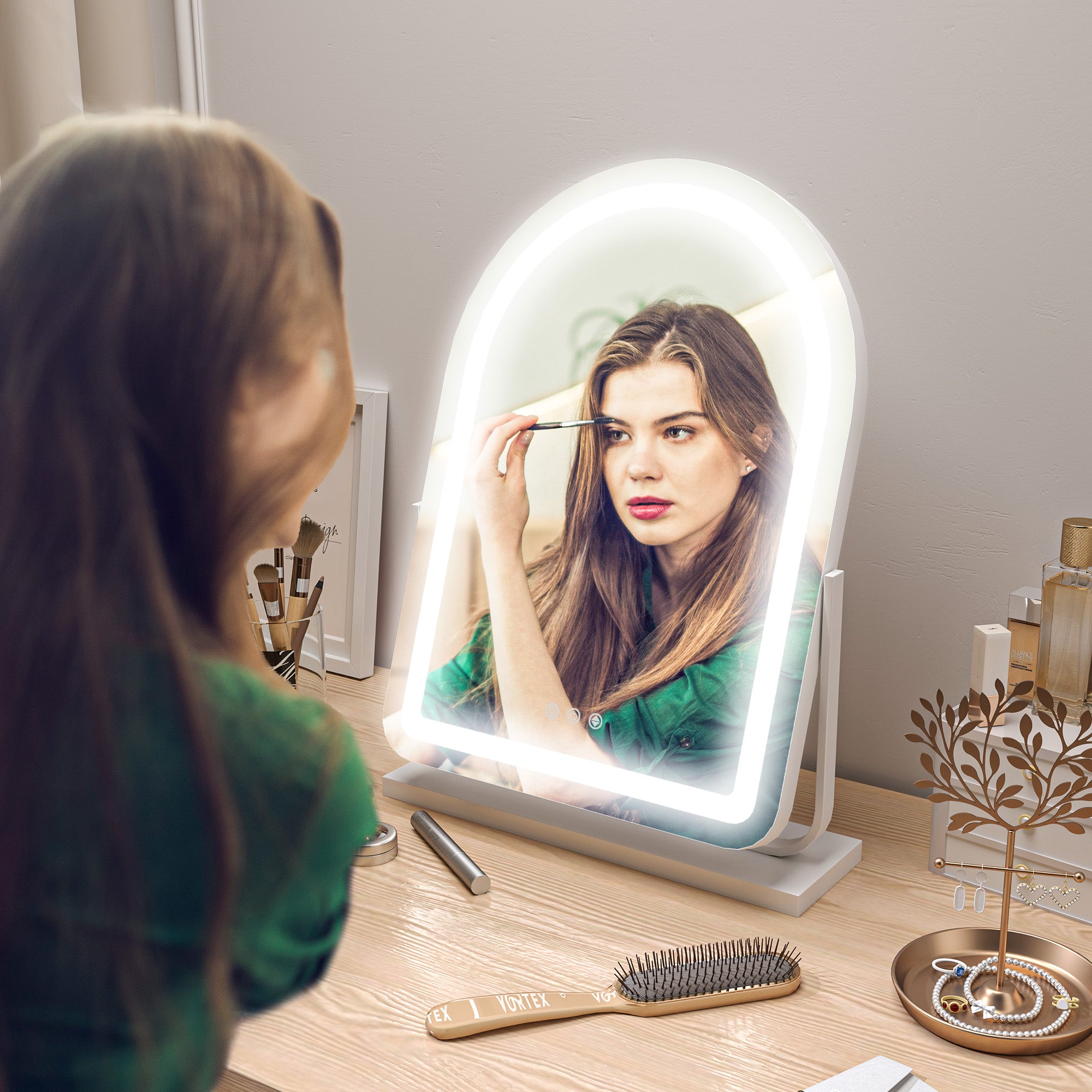 HOMCOM LED Vanity Mirror with Lights, 43 x 59cm Lighted Makeup Mirror with 3 Colour, 360\'c2\'b0 Rotation, Touch Screen, for Bedroom and Dressing Room, White