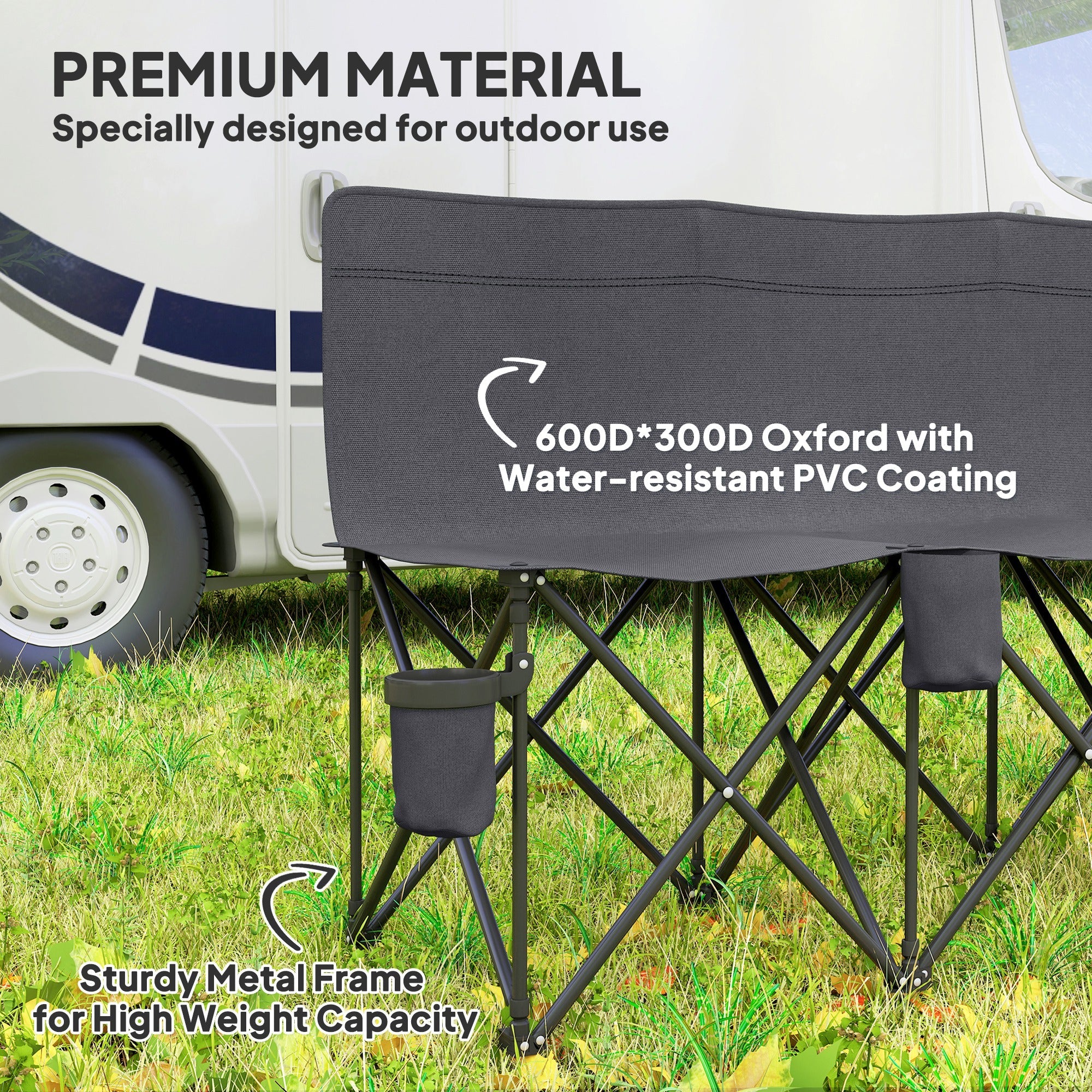 Outsunny 6 Seater Folding Camping Chair with Cup Holder & Carry Bag - Charcoal Grey