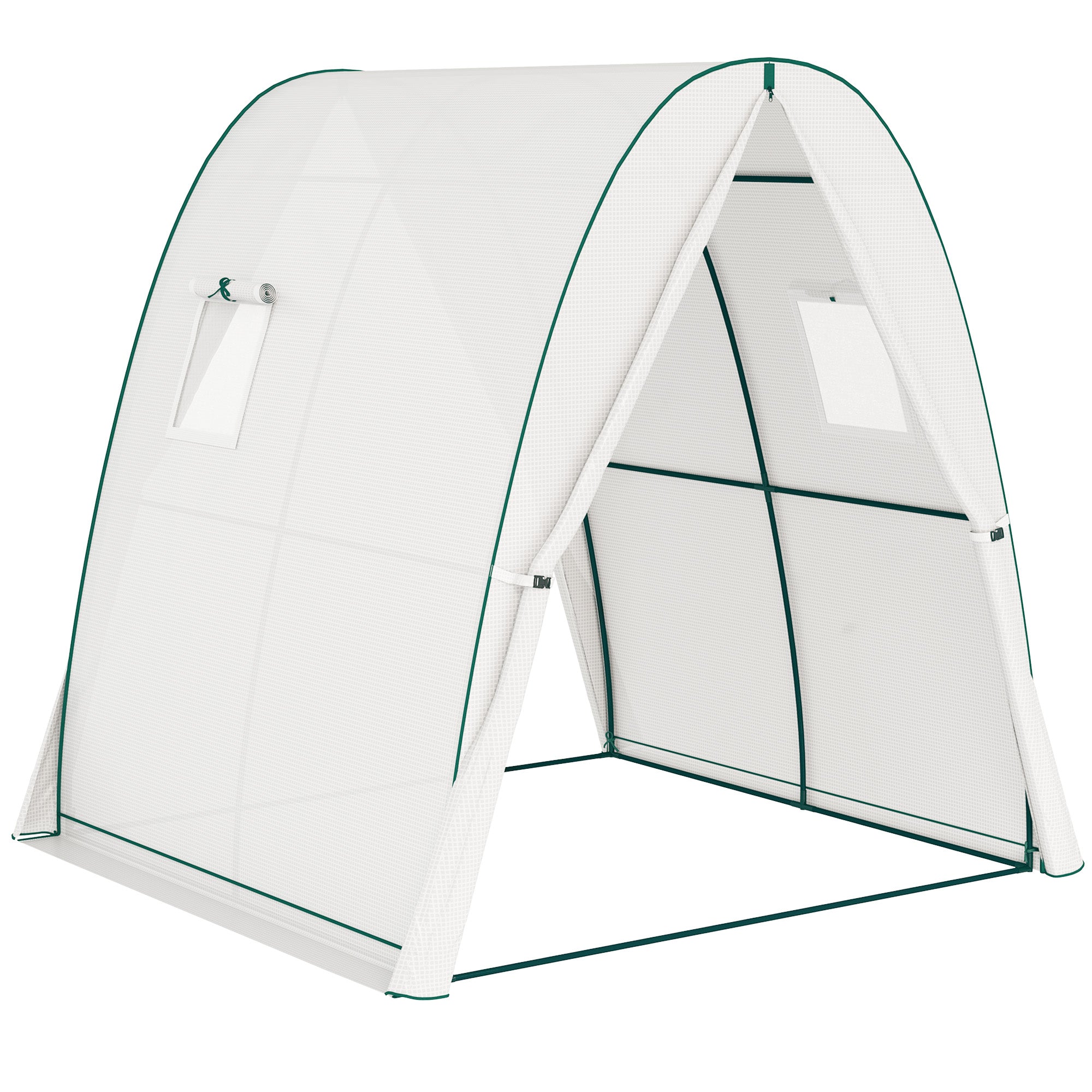 Outsunny Polytunnel Greenhouse with Sandbags, Walk-In Tunnel Green House with 2 Doors and Screen Windows, 1.8 x 1.8 x 2m, White
