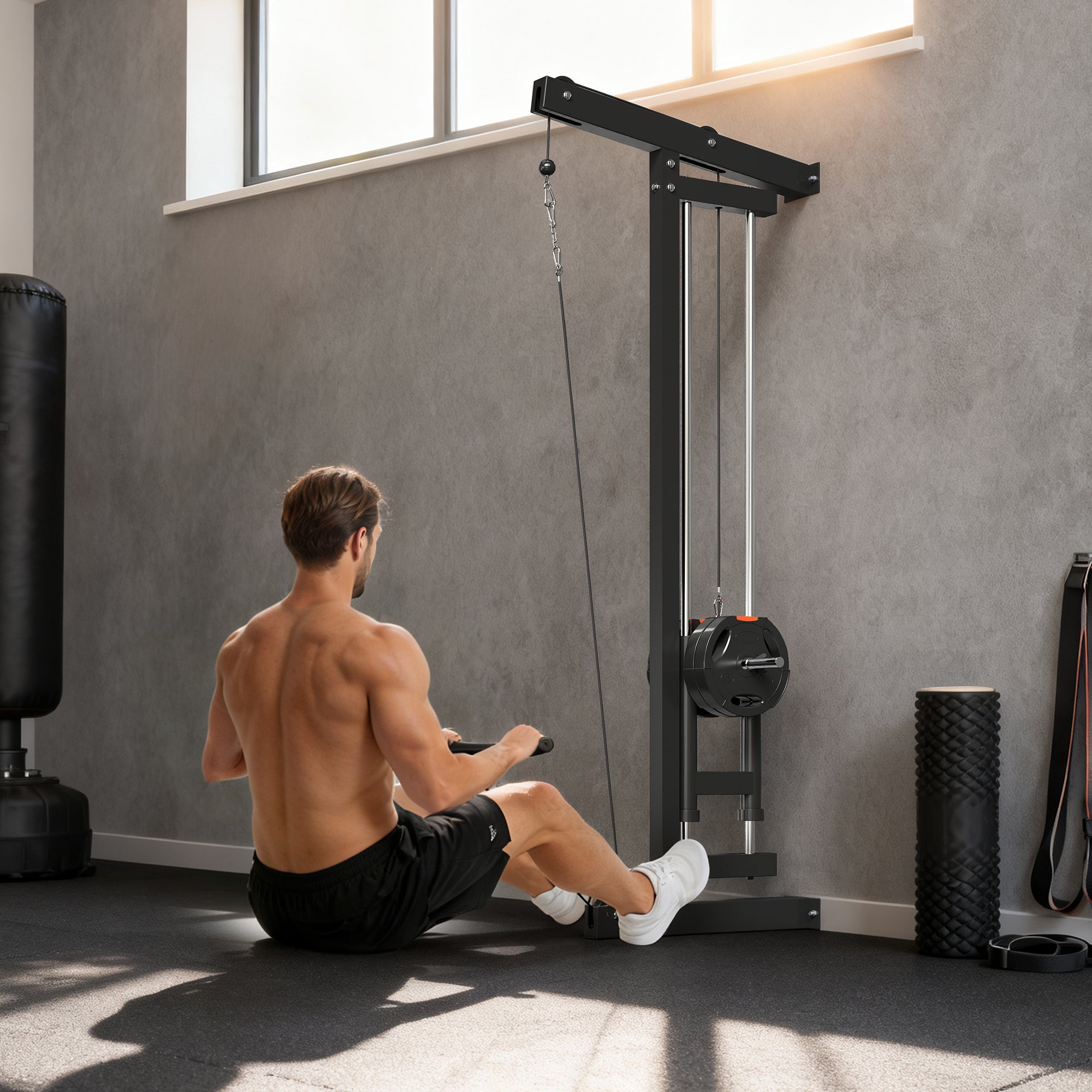 SPORTNOW Wall Mounted Lat Pull Down Machine, Crossover Cable Machine with High & Low Pulleys for Home Gym Full Body Workout