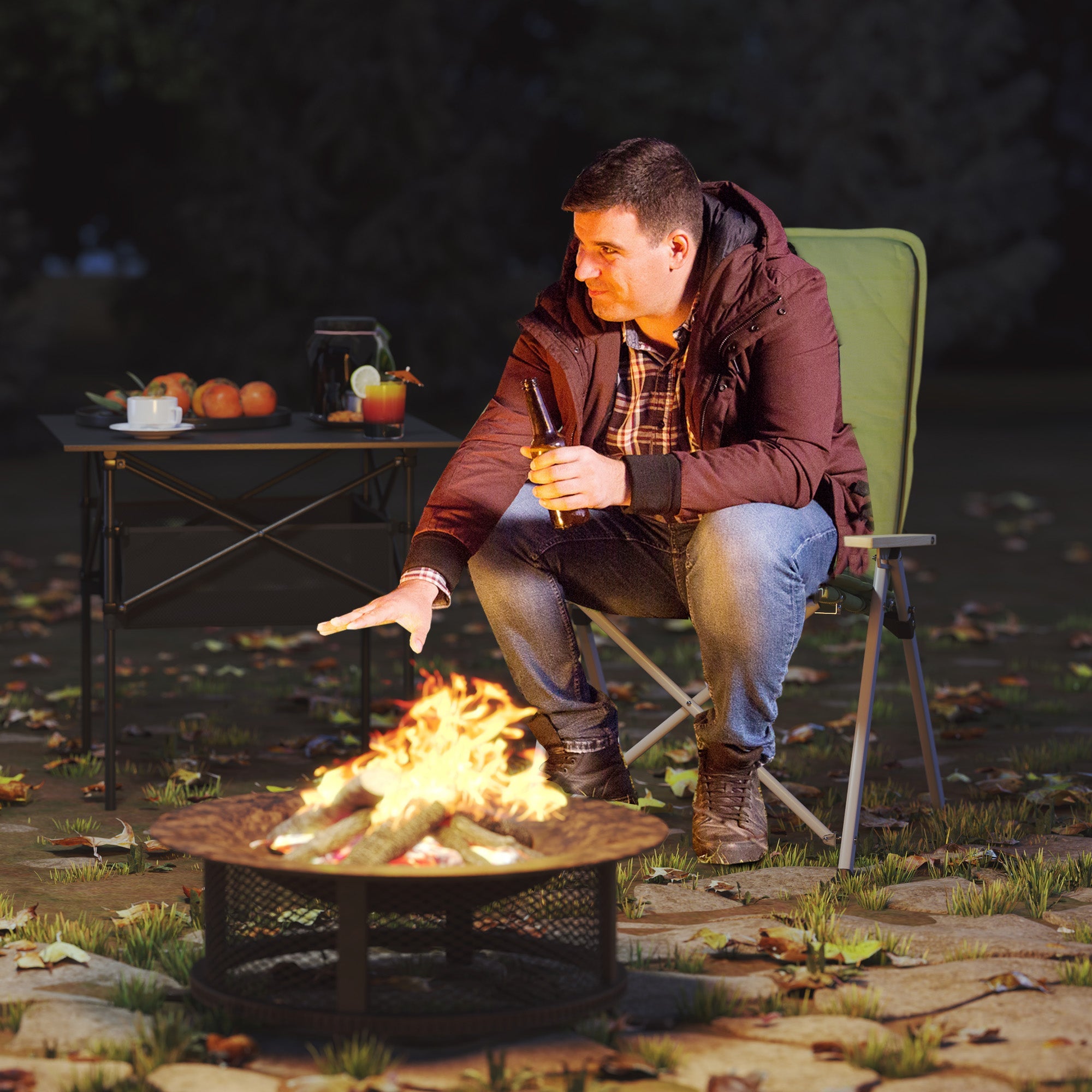 Outsunny Portable Camping Chair for Adults, High Back Folding Chair with Padded Seat and Carry Bag, Outdoor Recliner for Hiking, Fishing, Beach and Picnic, Green