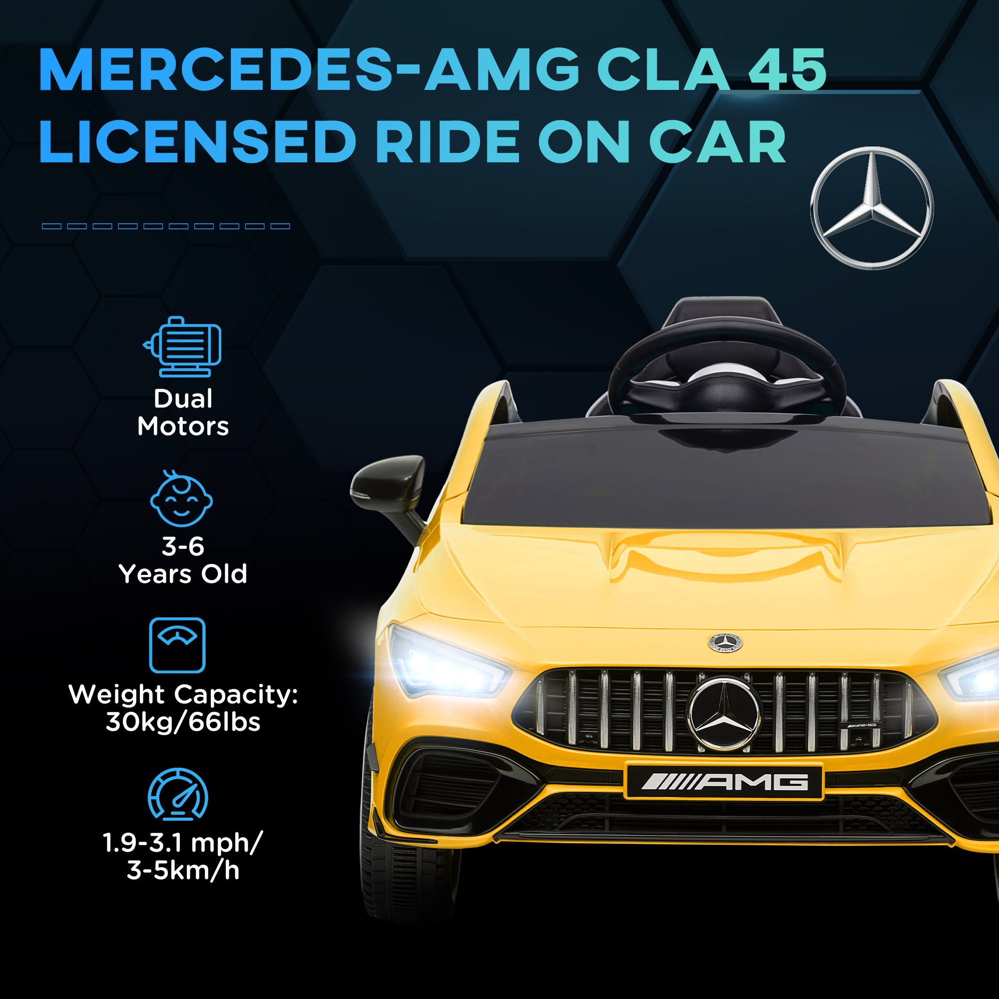 AIYAPLAY Mercedes-AMG CLA 45 Licensed 12V Kids Electric Car Ride on Car w/ Remote, Suspension Lights Music Horn - Yellow