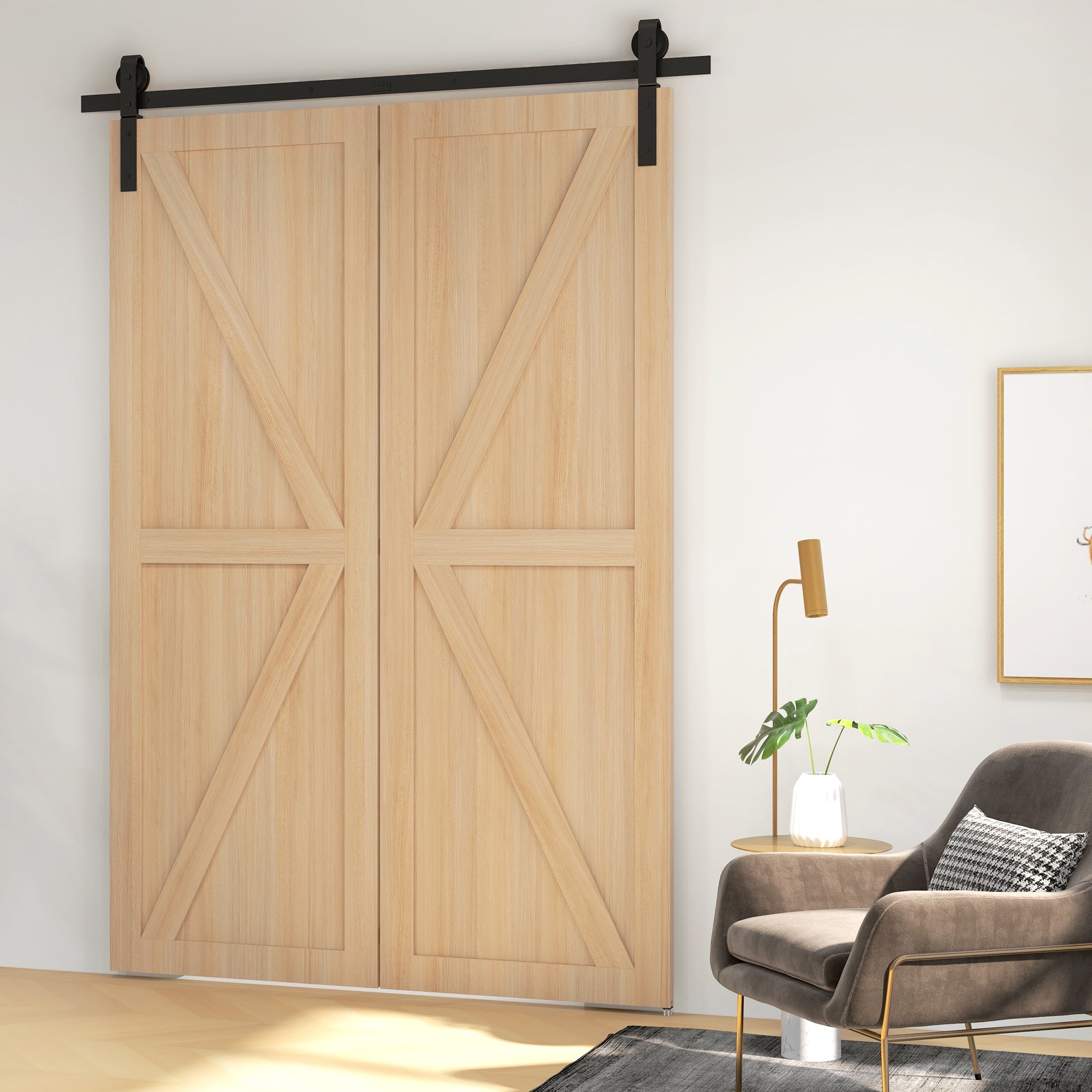 HOMCOM 5ft Bi-Folding Sliding Barn Door Hardware Kit - Black