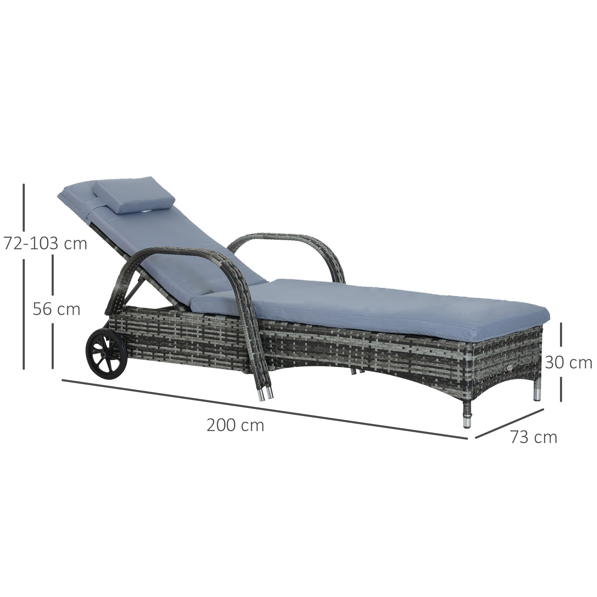 Outsunny 2PC Rattan Sun Lounger Recliner Bed Reclining Chair Patio Garden Outdoor Wicker Weave Adjustable Headrest with Fire Retardant Cushion \'e2\'80\'93 Grey