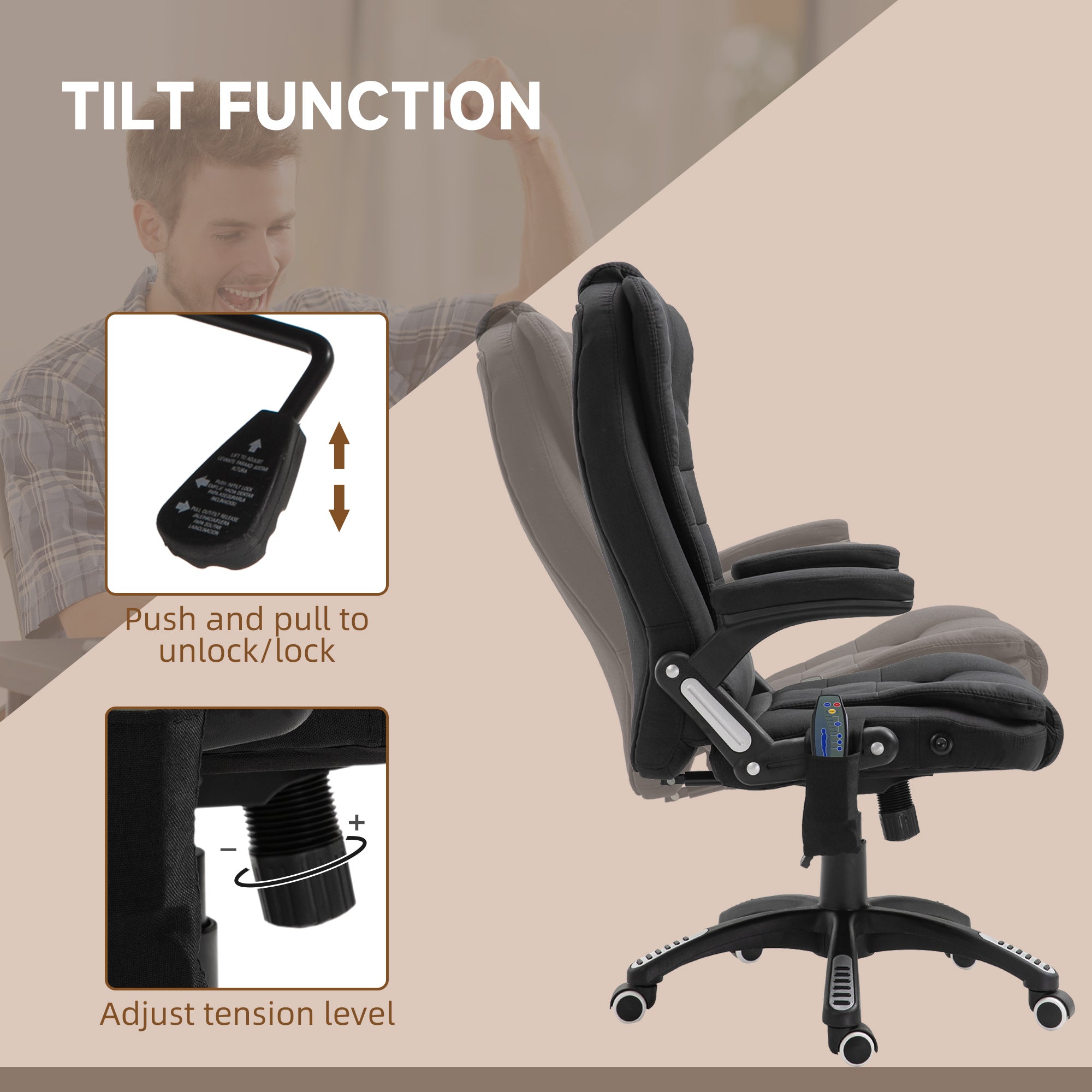 Vinsetto Massage Recliner Chair Heated Office Chair with Six Massage Points Linen-Feel Fabric 360\'c2\'b0 Swivel Wheels Black