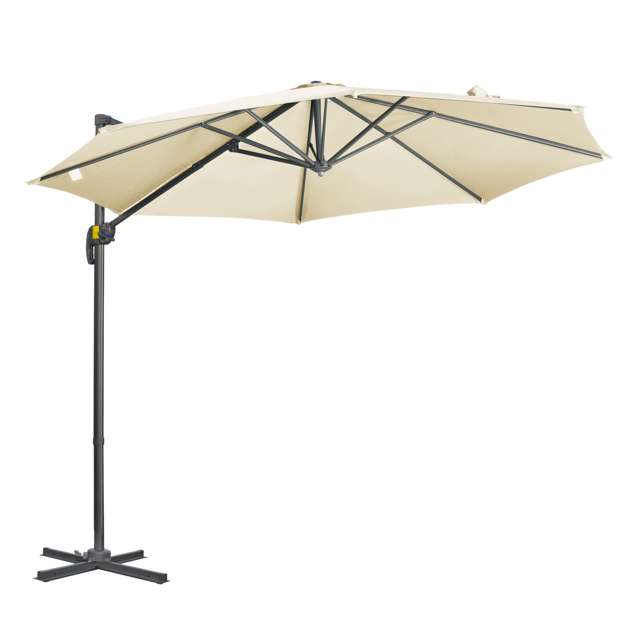 Outsunny 3 x 3(m) Cantilever Parasol with Cross Base, Garden Umbrella with 360\'c2\'b0 Rotation, Crank Handle and Tilt for Outdoor, Patio, Cream White