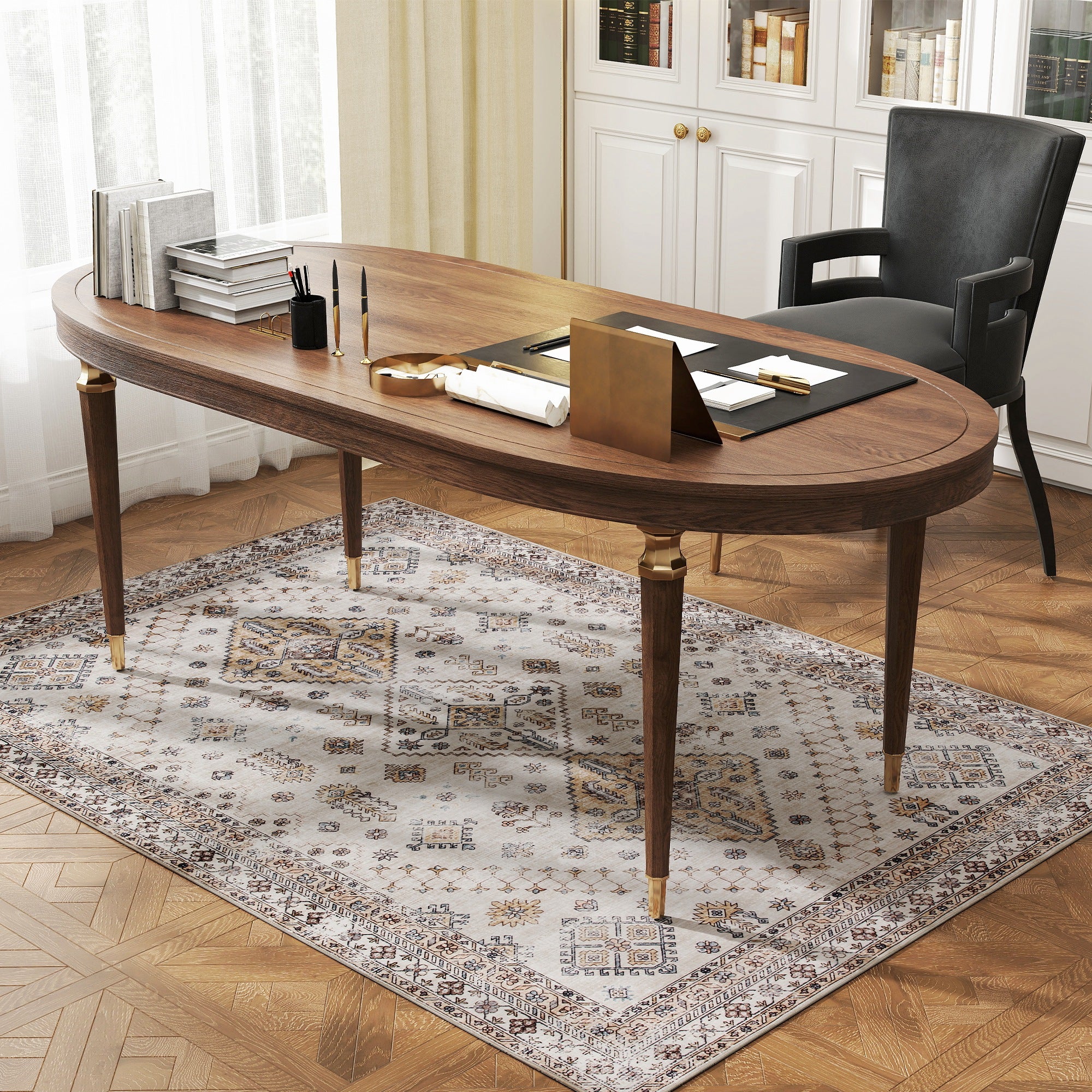 HOMCOM Vintage Area Rug, Non-Slip Washable Rug, Flannel Floor Carpet for Living Room, Bedroom, Dining Room, Home Office, 170 x 120 cm, Beige