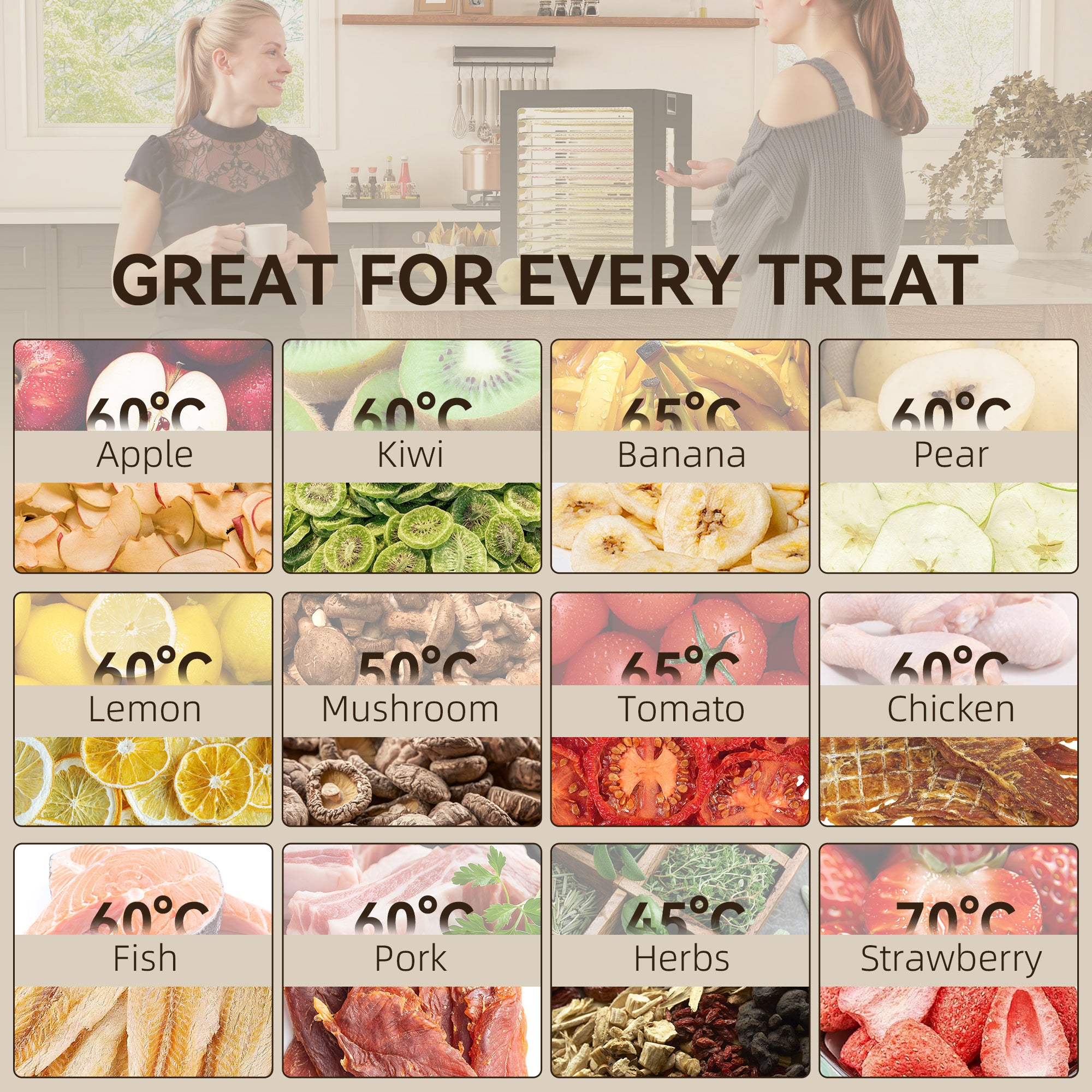 HOMCOM 12-Tray 40-70℃ Food Dehydrator - Black