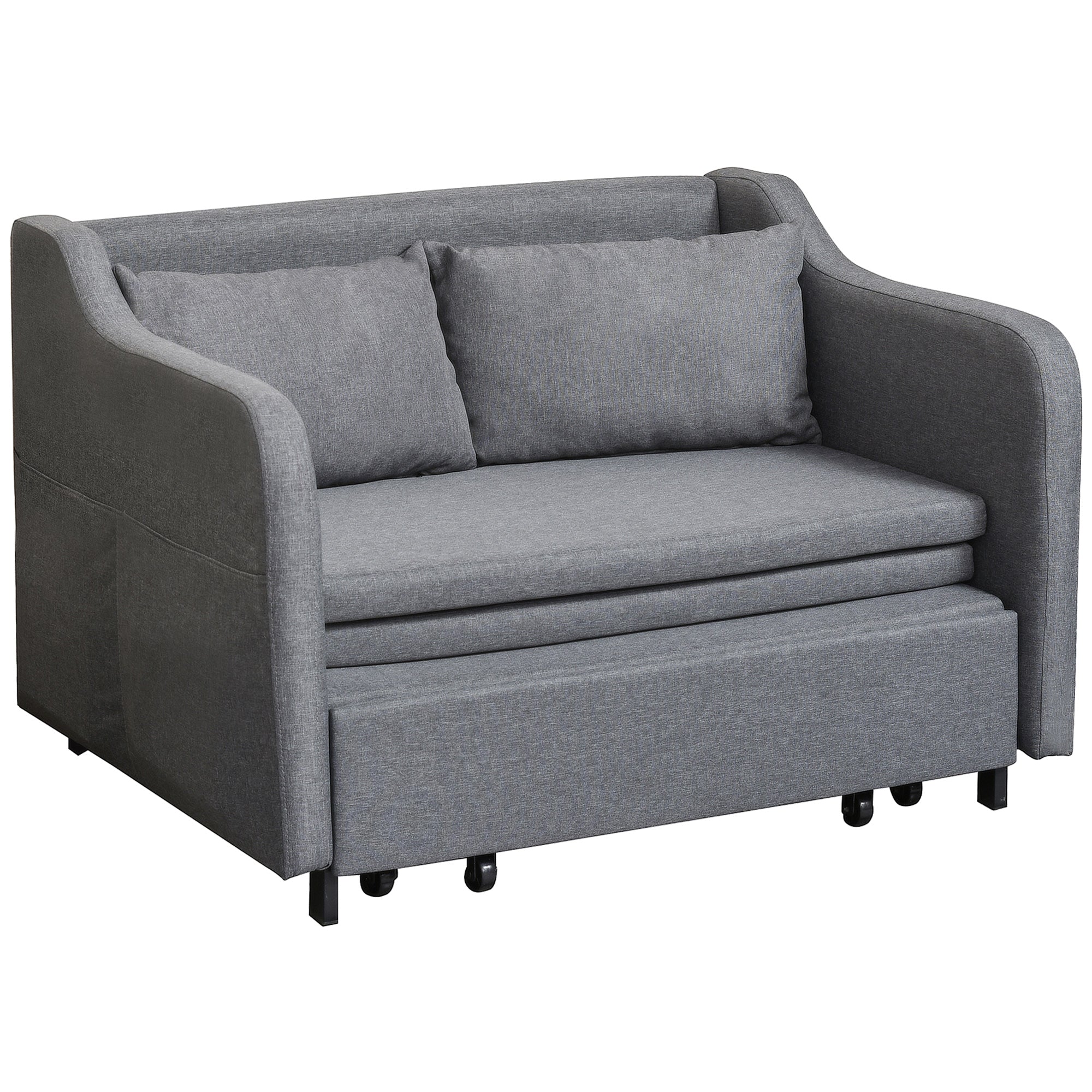 HOMCOM Two-Seater Pull-Out Sofa Bed - Grey