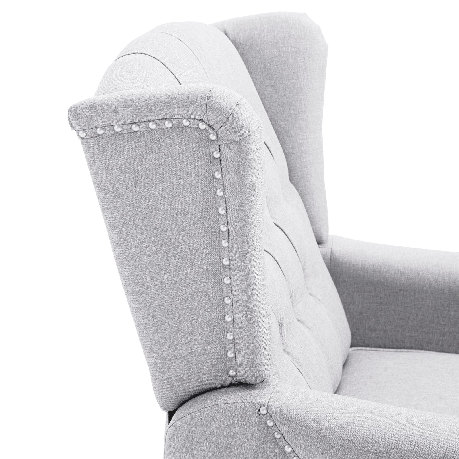 HOMCOM Recliner Armchair, Vintage Reclining Chair with Nail Head Trim, Wingback Chair with Button Tufted Back and Footrest, for Living Room, Light Grey