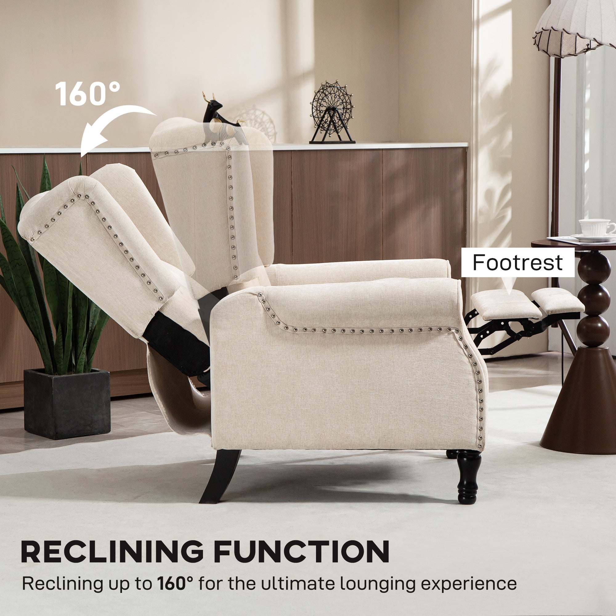 HOMCOM 150° Reclining Vintage Armchair, with footrest - Beige