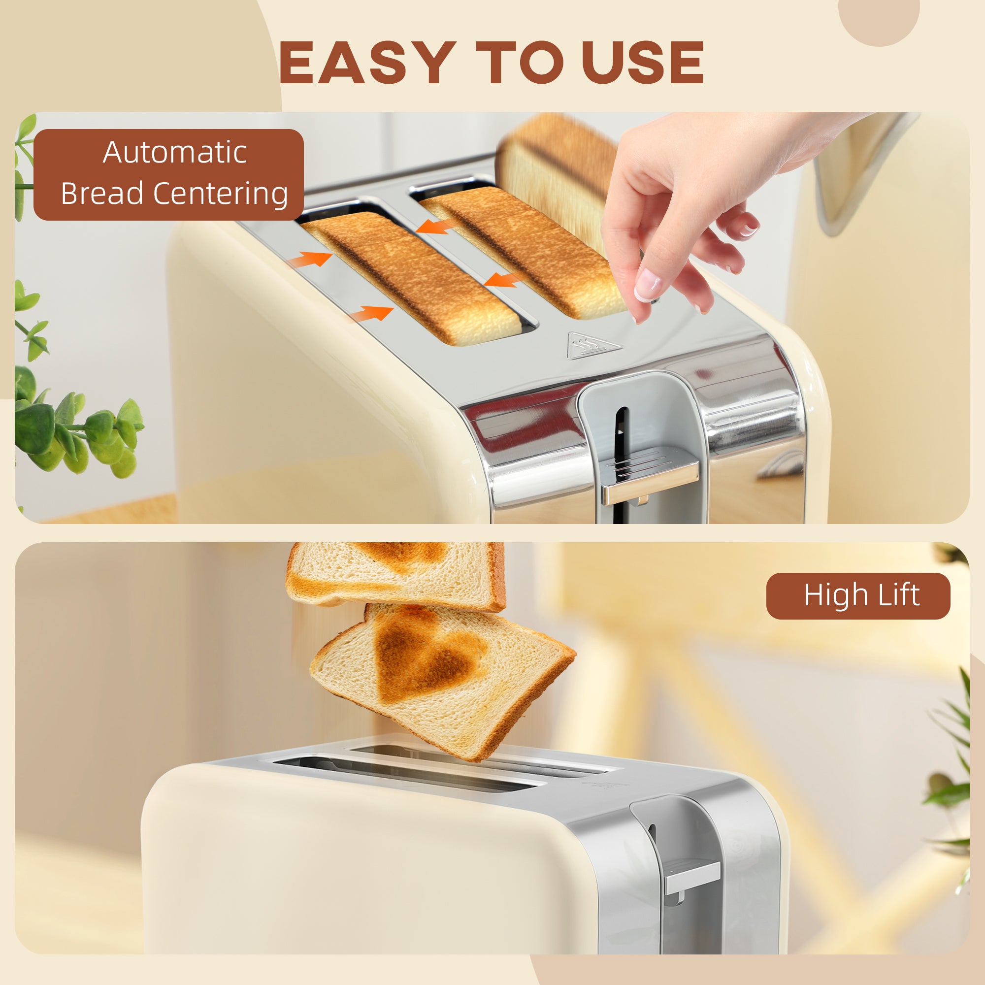 HOMCOM Retro Toaster and Kettle Set - Cream