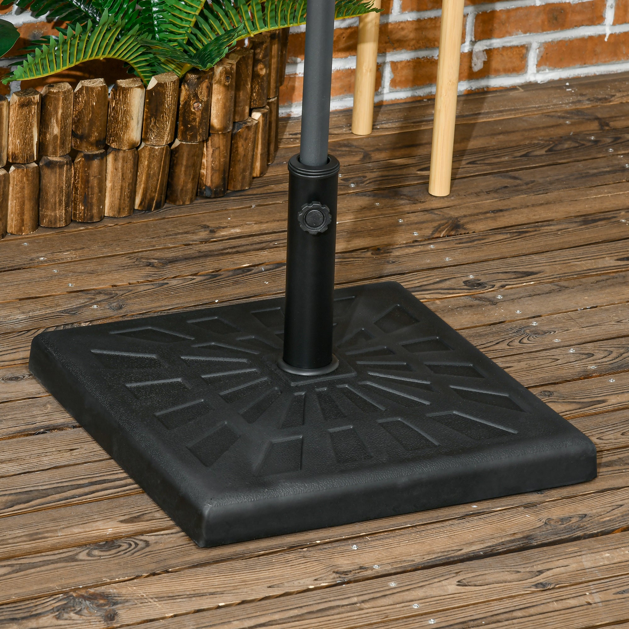 Outsunny 19kg Resin Garden Parasol Base Holder, Square Outdoor Market Umbrella Stand Weight for Poles of \'ce\'a632mm, \'ce\'a638mm, and \'ce\'a648mm, Black