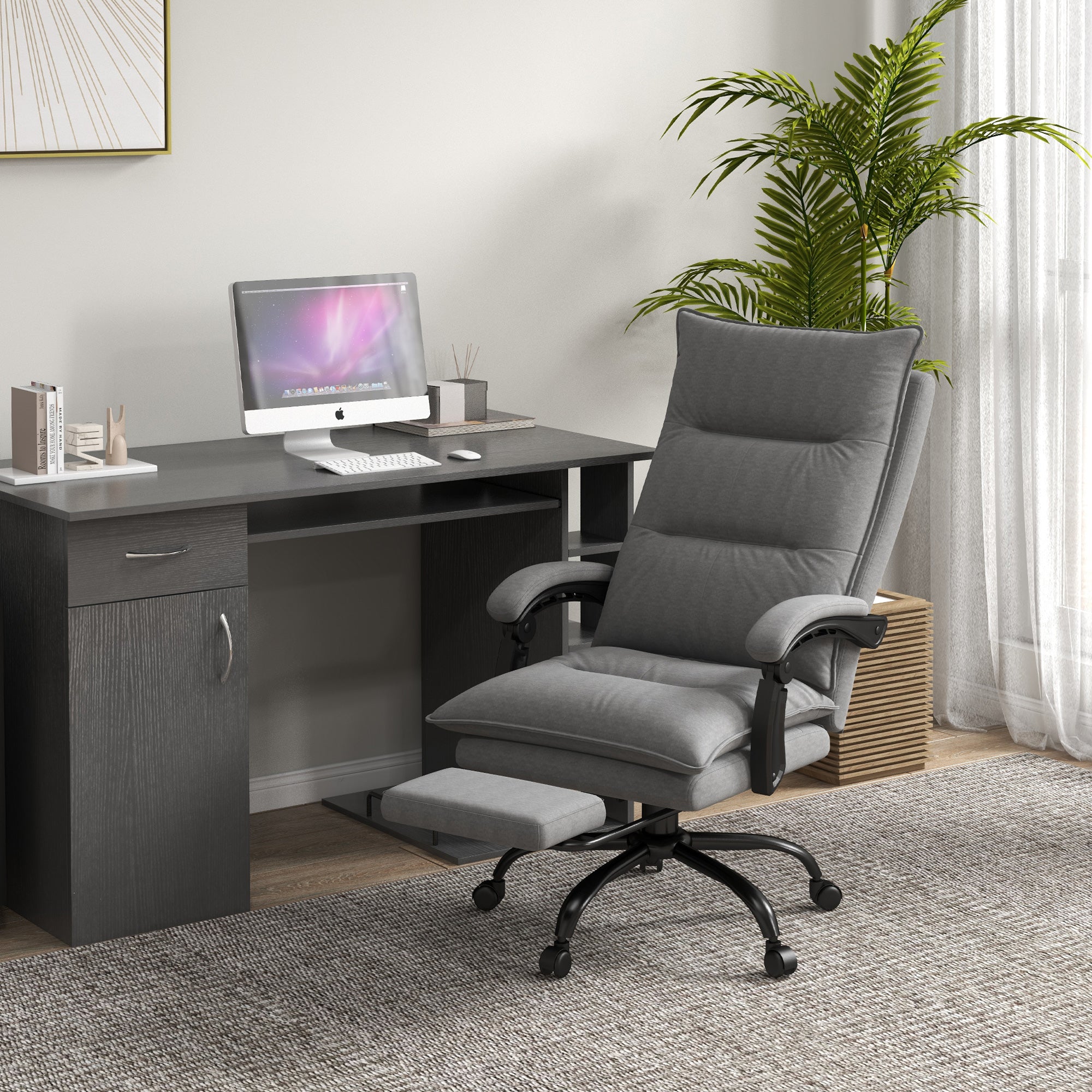 Vinsetto Massage Office Chair with Footrest, Desk Chair with 6 Point Massage and Heat, 155\'c2\'b0 Reclining Back for Home, Thick Padding, Grey