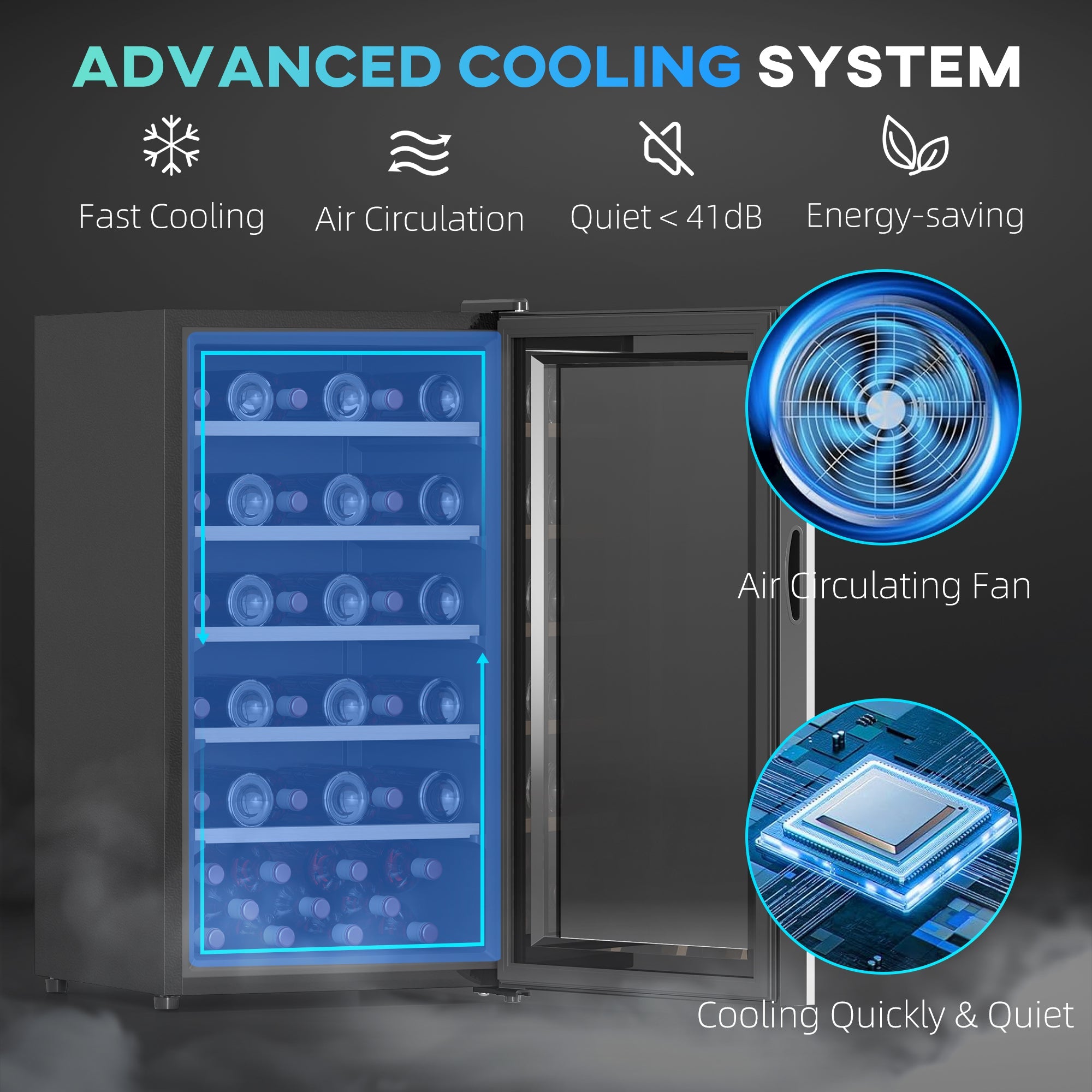 HOMCOM 41 Bottle Wine Fridge, 91 Litre Capacity, 45cm Wine Cooler Fridge with Glass Door, LED Light, Digital Touch Screen, Temperature Control, Freestanding Wine Refrigerator, Black