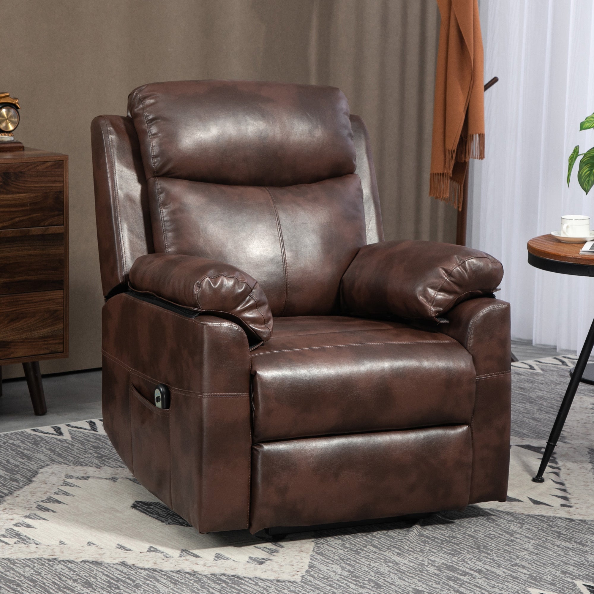 HOMCOM Faux Leather 70\'c2\'b0 Electric Riser Recliner Chair, Dark Brown