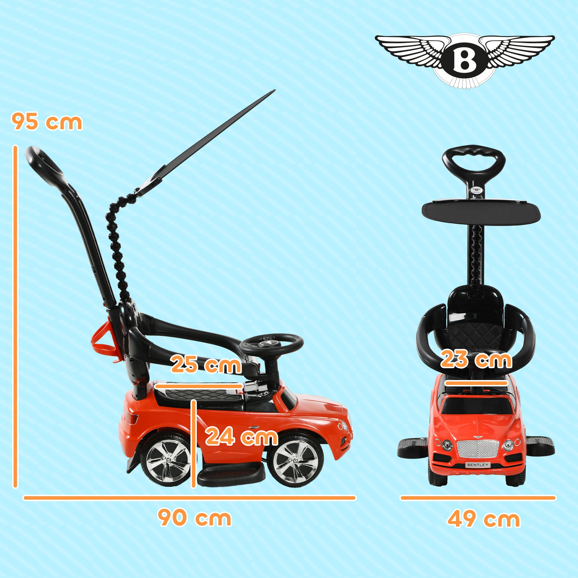 AIYAPLAY Bentley Bentayga Licensed 3-in-1 Baby Push Car,  Ride on Car Sliding Car with Canopy, Horn Music - Red