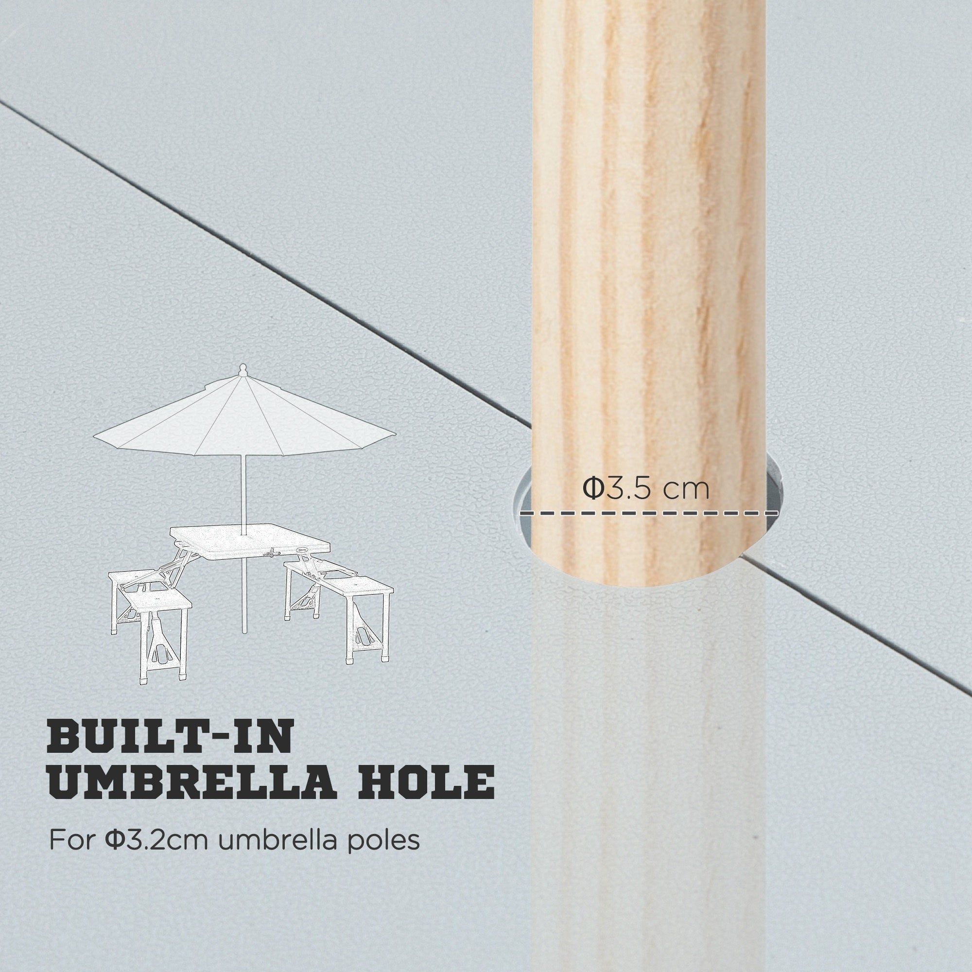 Outsunny Folding Picnic Table with 4 Seats and Umbrella Hole - Grey