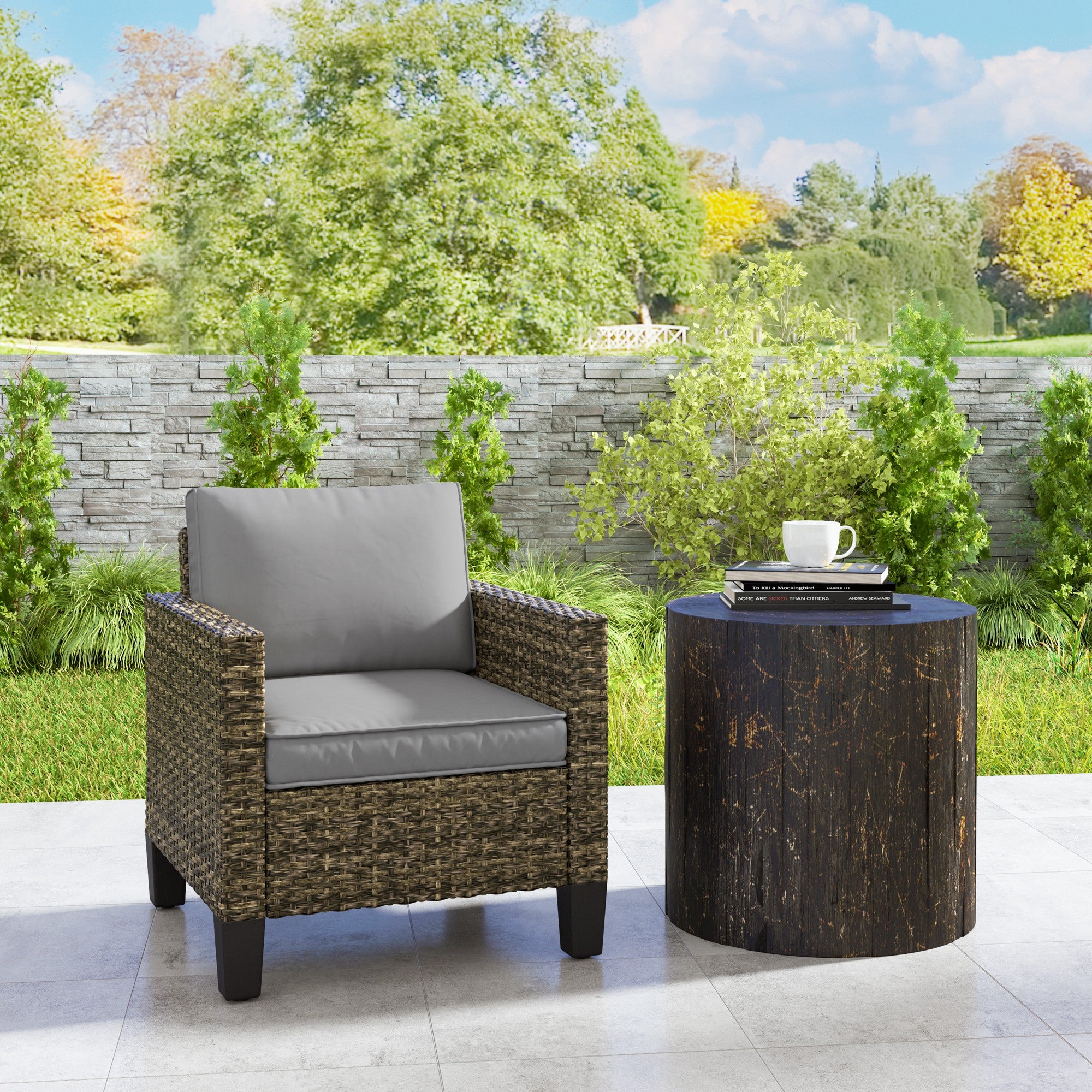 Outsunny Single Rattan Armchair, with Cushions - Mixed Grey