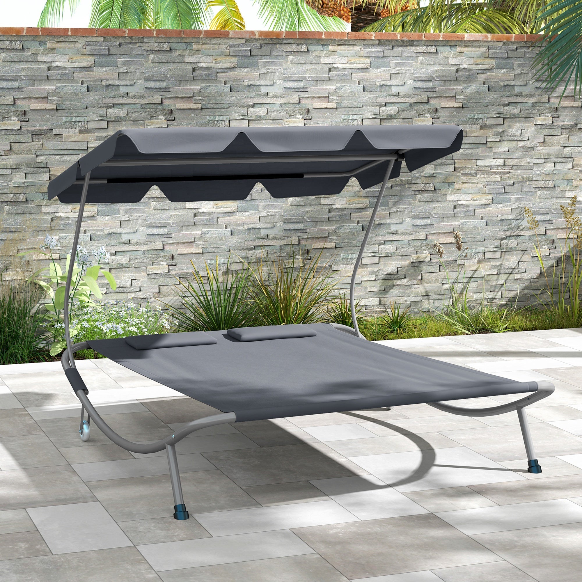 Outsunny Double Outdoor Bed, with Canopy - Light Grey