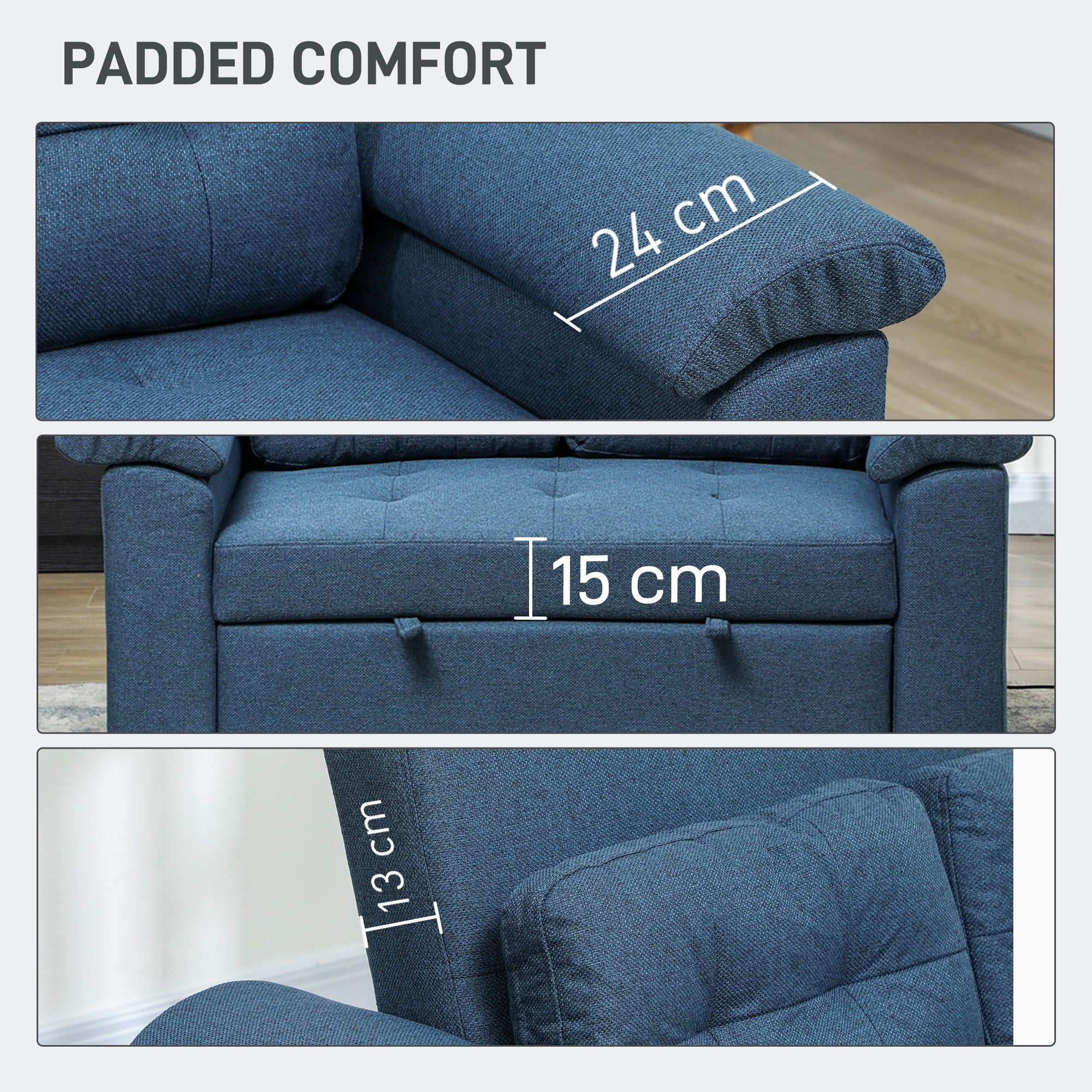 HOMCOM Pull Out Sofa Bed with 2 Pocket Springs, Fabric 2 Seater Click Clack Sofa Bed Settee, Convertible Sofa Couch with Pillows and Side Pockets for Living Room, Home Office, Blue