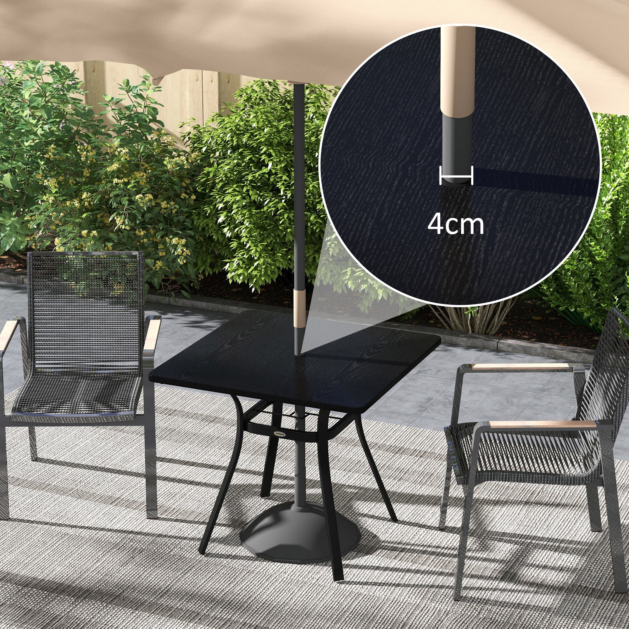 Outsunny Four-Seater Steel Garden Table, with \'ce\'a640mm Parasol Hole - Black