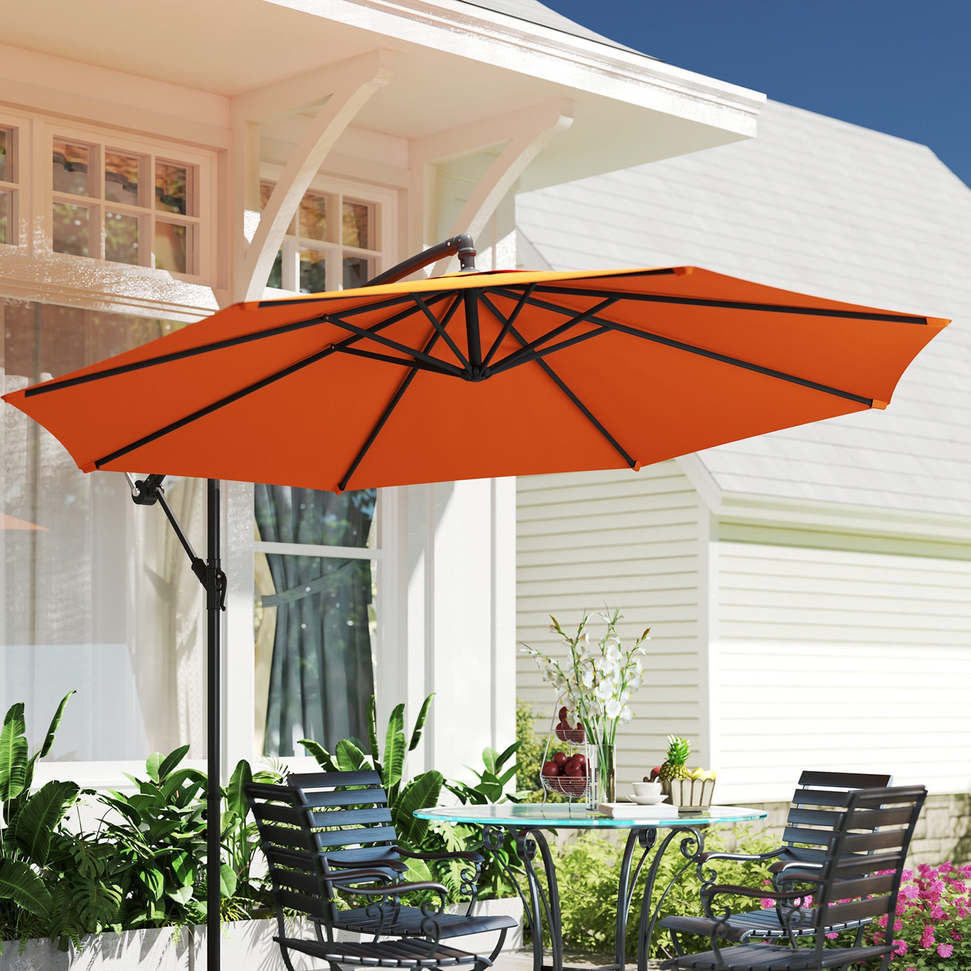 Outsunny 3(m) Overhanging Parasol, with Base - Orange
