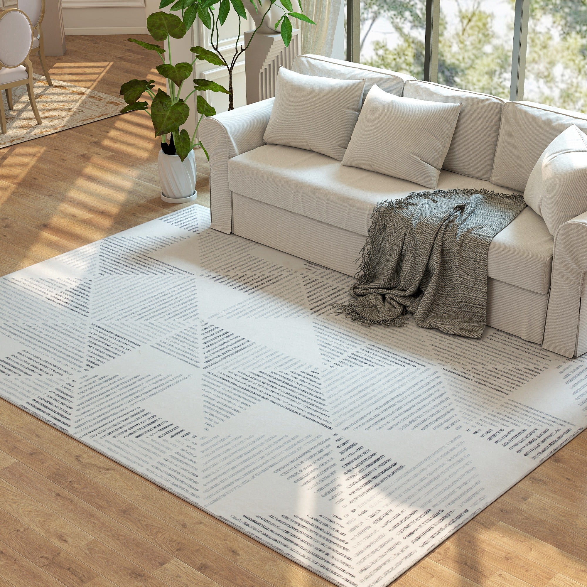 HOMCOM Modern Area Rug, Geometric Pattern Non-Slip Washable Rug, Soft Floor Carpet for Living Room, Bedroom, Dining Room, Home Office, 290 x 200 cm, Grey