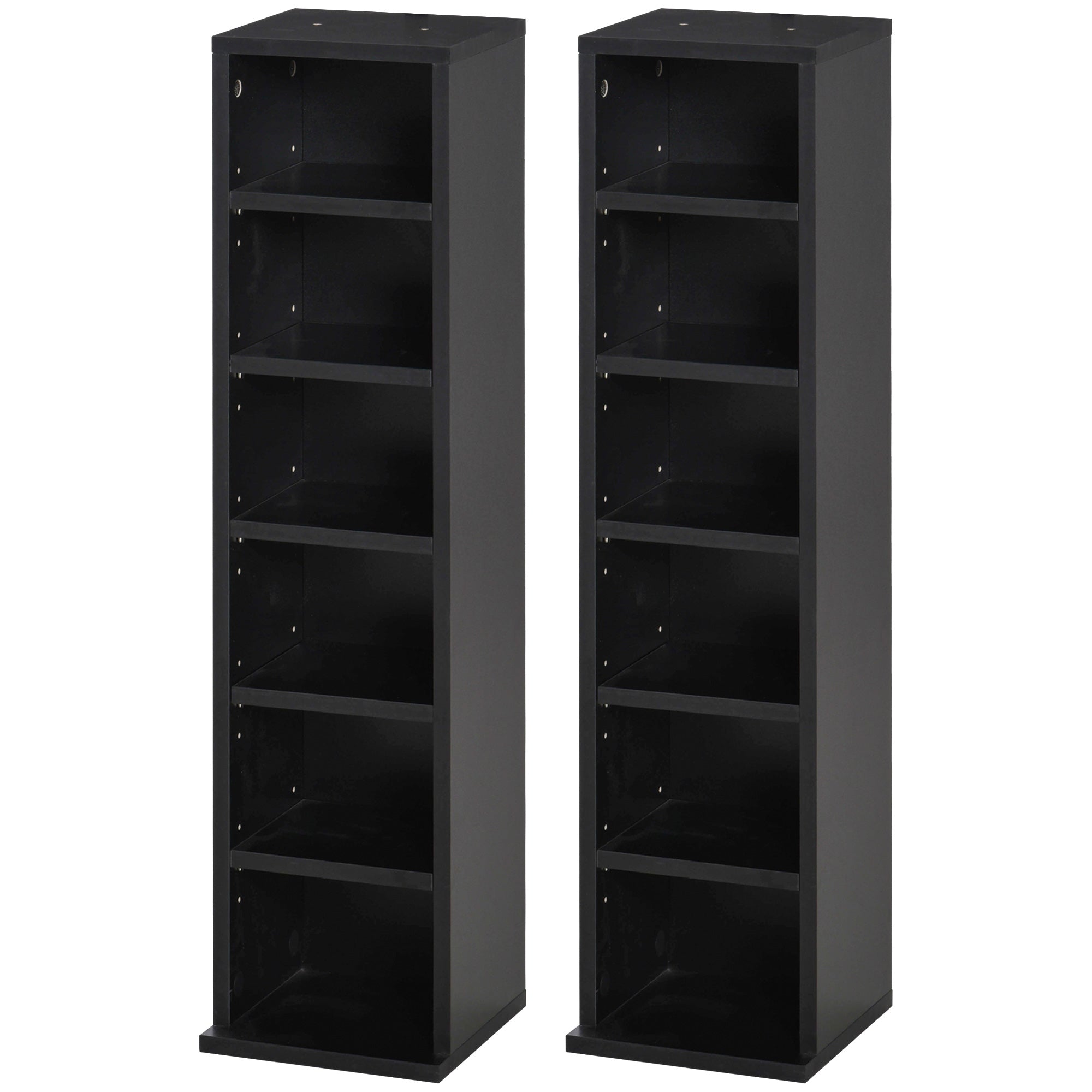 HOMCOM 204 CD Media Display Shelf Unit Set of 2 Blu-Ray Tower Rack w/ Adjustable Shelves Bookcase Storage Organiser, Black