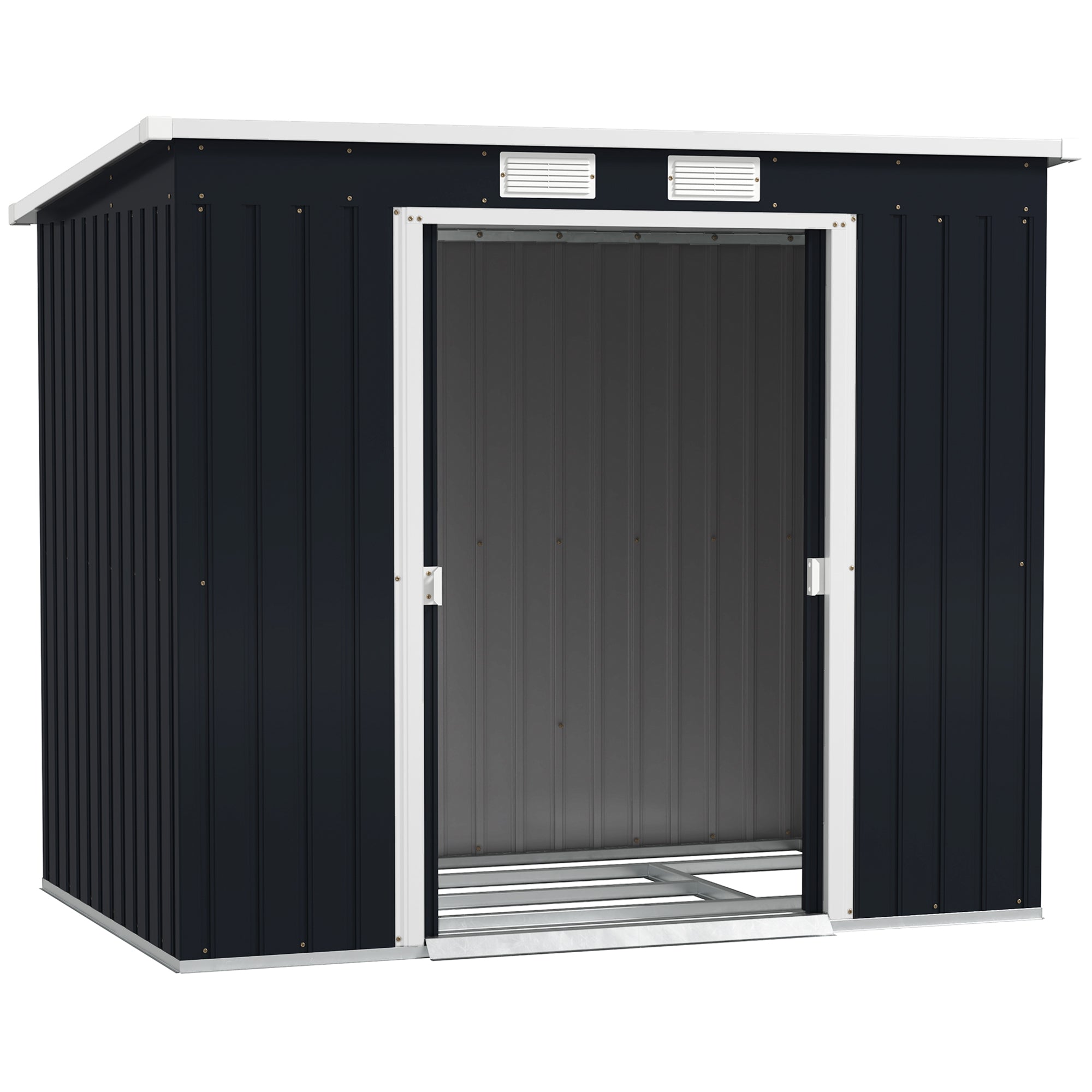 Outsunny 7 x 4ft Galvanised Steel Garden Shed, with Foundation Kit - Dark Grey