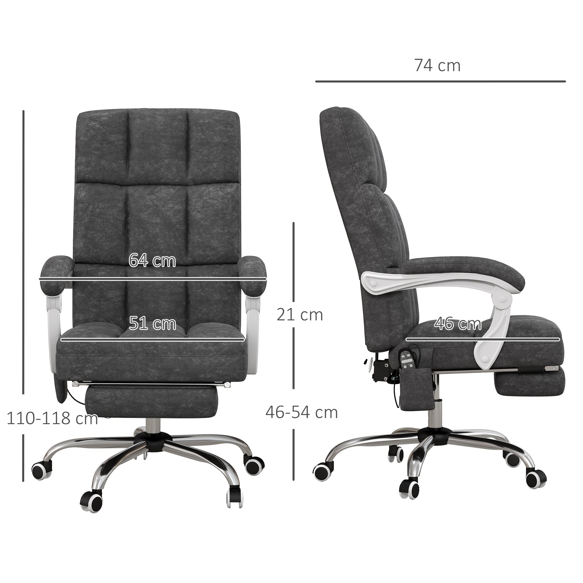 Vinsetto Massage Office Chair, Ergonomic Desk Chair, Comfy Work Study Chair with Heat, Padded Seat, 135\'c2\'b0 Reclining Back and Footrest for Home Office, Charcoal Grey