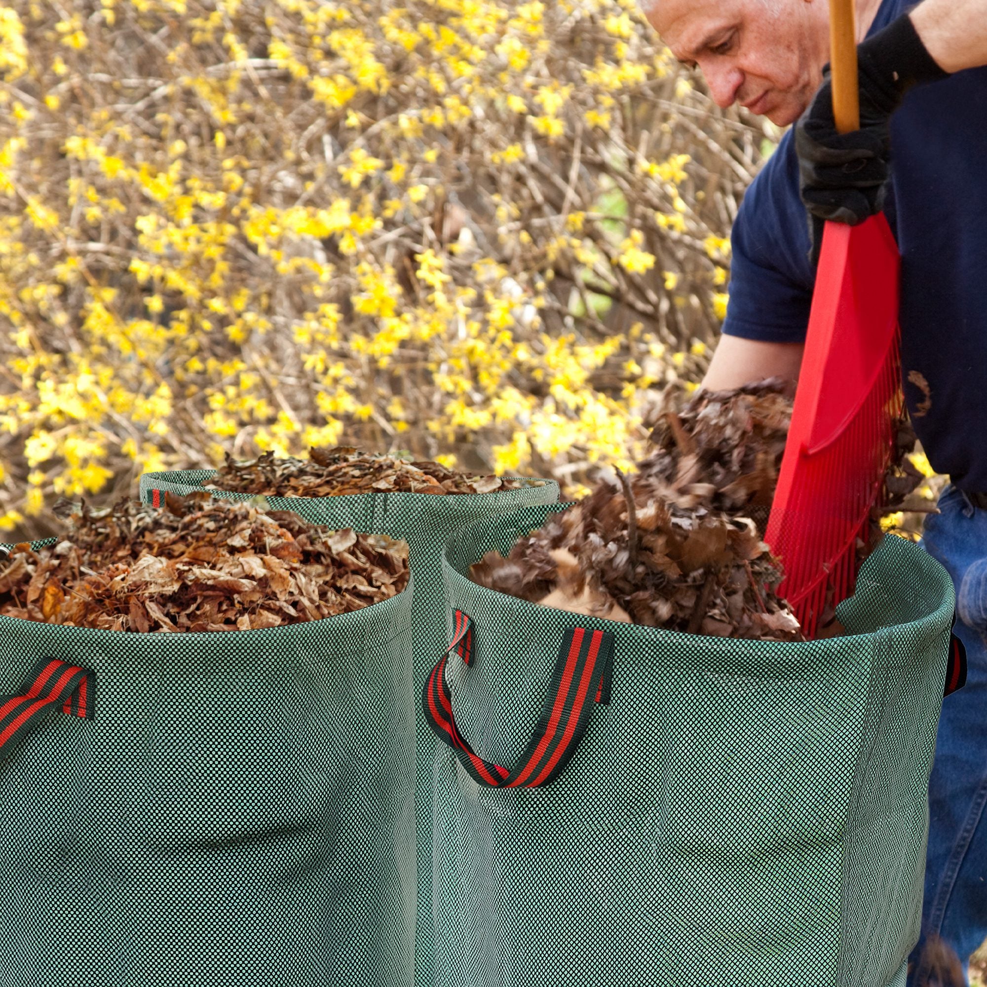 Outsunny Garden Waste Bags, 300L x 3 Heavy Duty Garden Bags, Foldable and Reusable Garden Sacks with Handles for Collecting Garden Waste, Plant Waste Grass and Leaves, Green