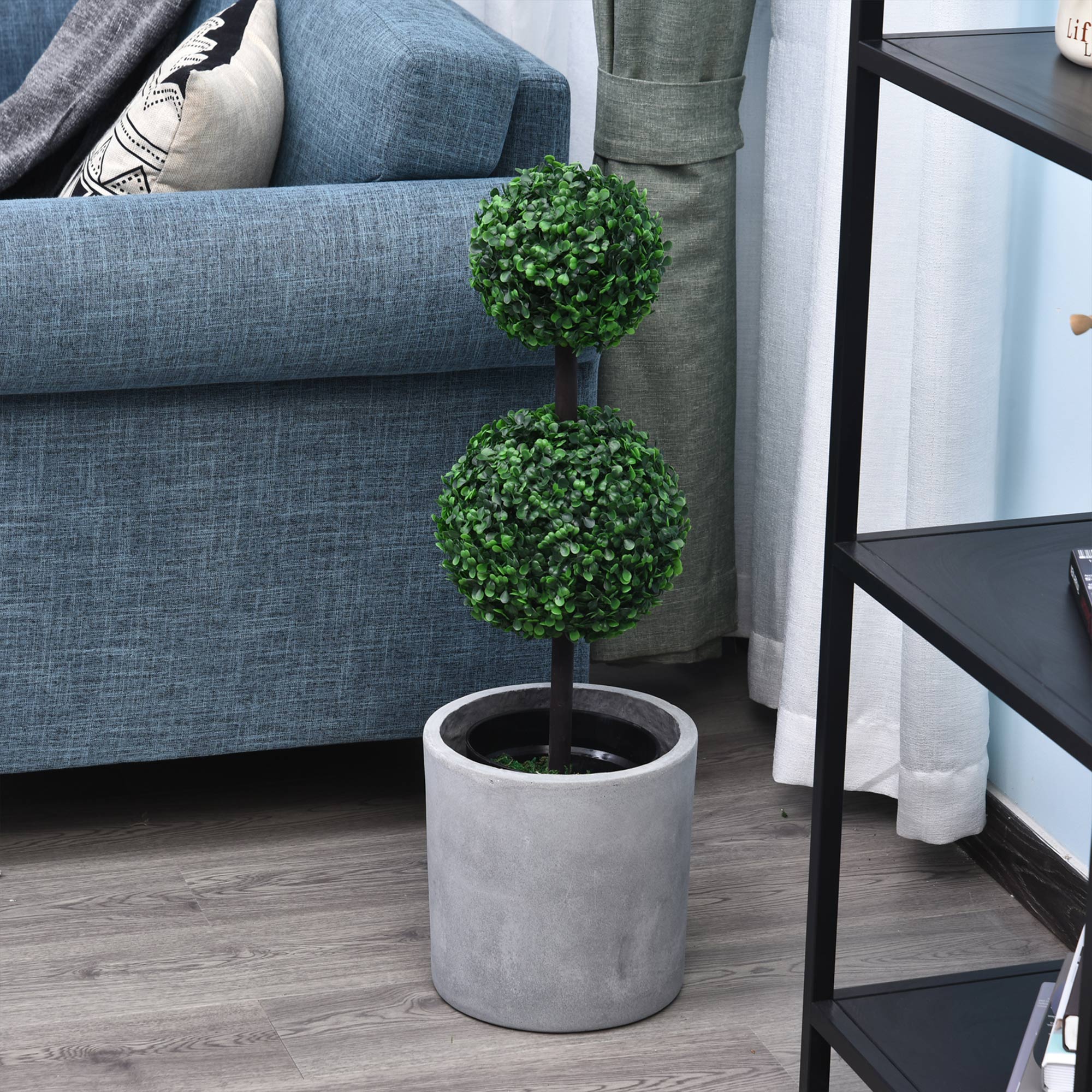 Outsunny Set of 2 Artificial Boxwood Ball Topiary Trees Potted Decorative Plant Outdoor and Indoor Décor (67cm)