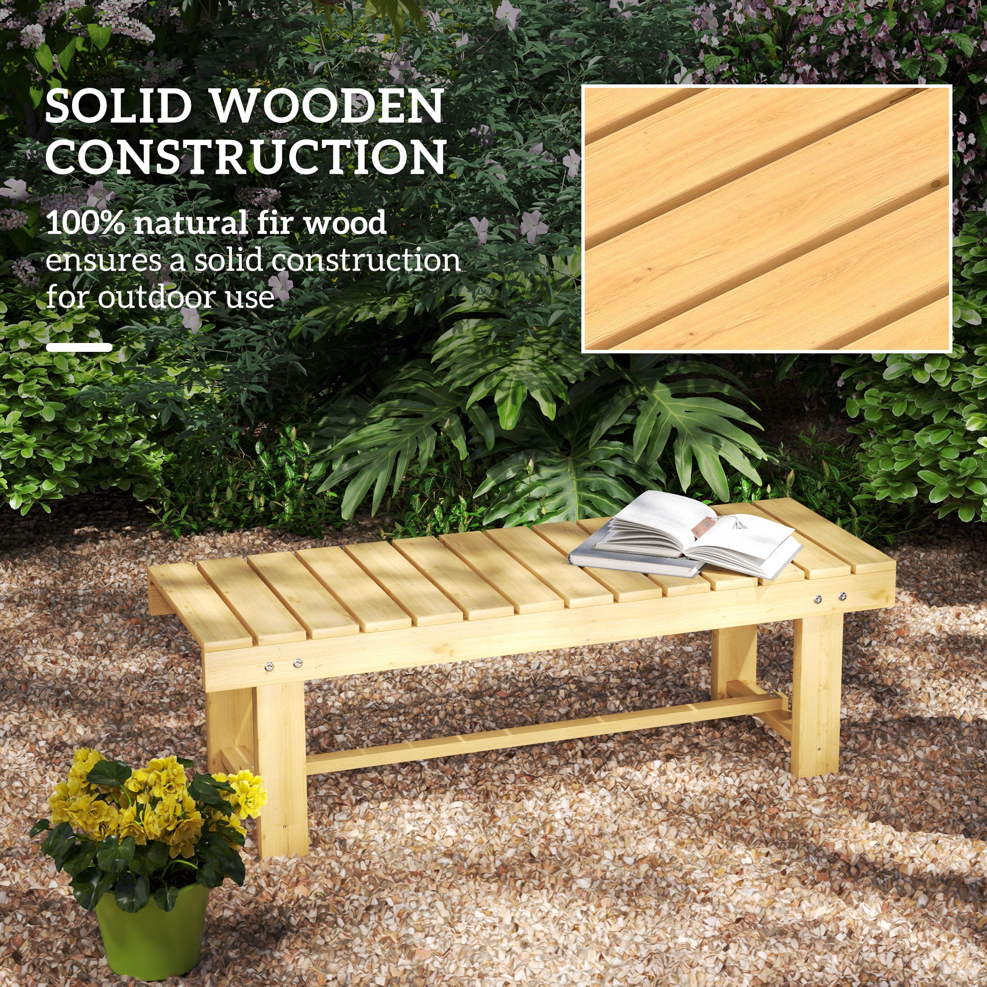 Outsunny 1 Piece 2-seater Outdoor Indoor Wooden Garden Bench Fir Patio Loveseat, 110L x 38W x 35Hcm, Natural